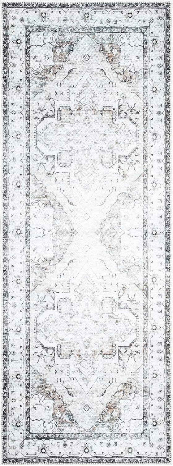 Bloom Rugs Alfombra de pasillo lavable antideslizante de 12 pies  marrónbeigecarbón tradicional para entrada, pasillo, baño y cocina, tamaño exacto