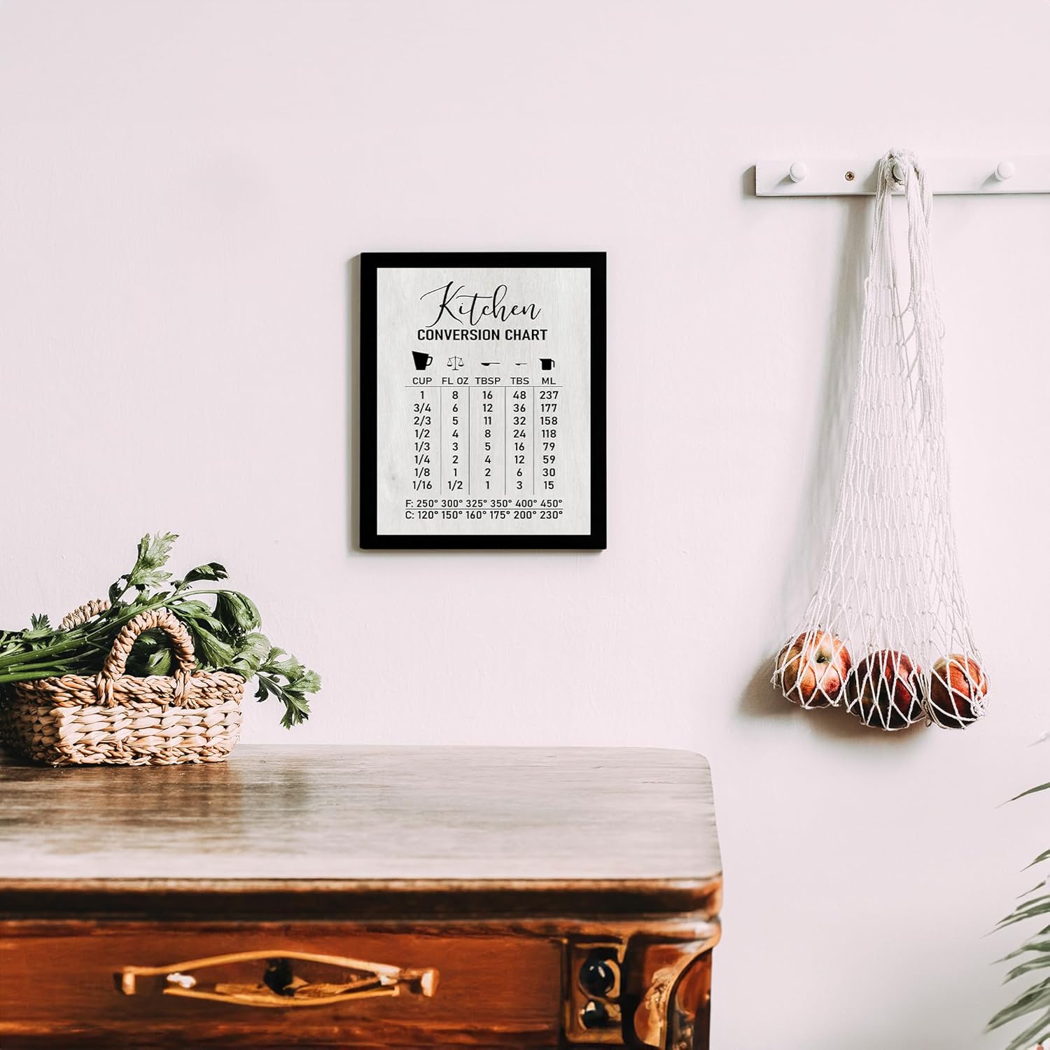 Kitchen Conversion Chart- Rustic Cooking Measurements Wall Art Sign, Farmhouse Baking Wall Art Print, Perfect For Home Decor, Kitchen Decor & Dining