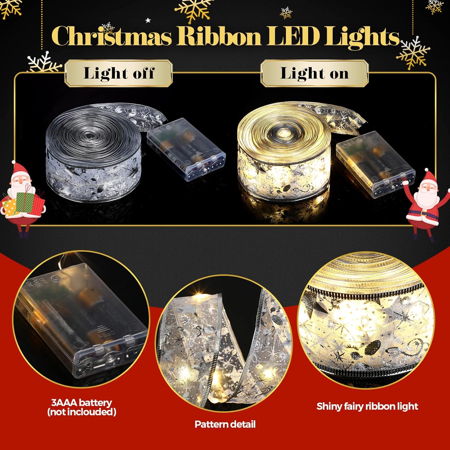 4 luces de cinta de Navidad de 78.7 pies, 240 luces LED, cinta de árbol de Navidad, guirnalda de luces que funcionan con pilas, funciona con pilas,