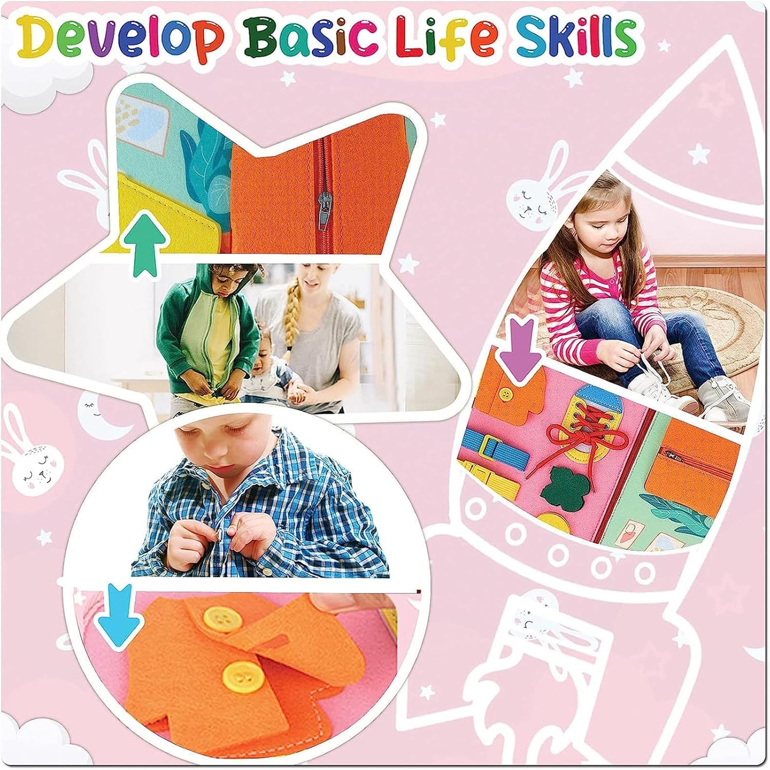 Actividad sensorial para niños pequeños con tablero de actividades Montessori, juguetes Montessori, artículos esenciales de viaje en avión, juegos