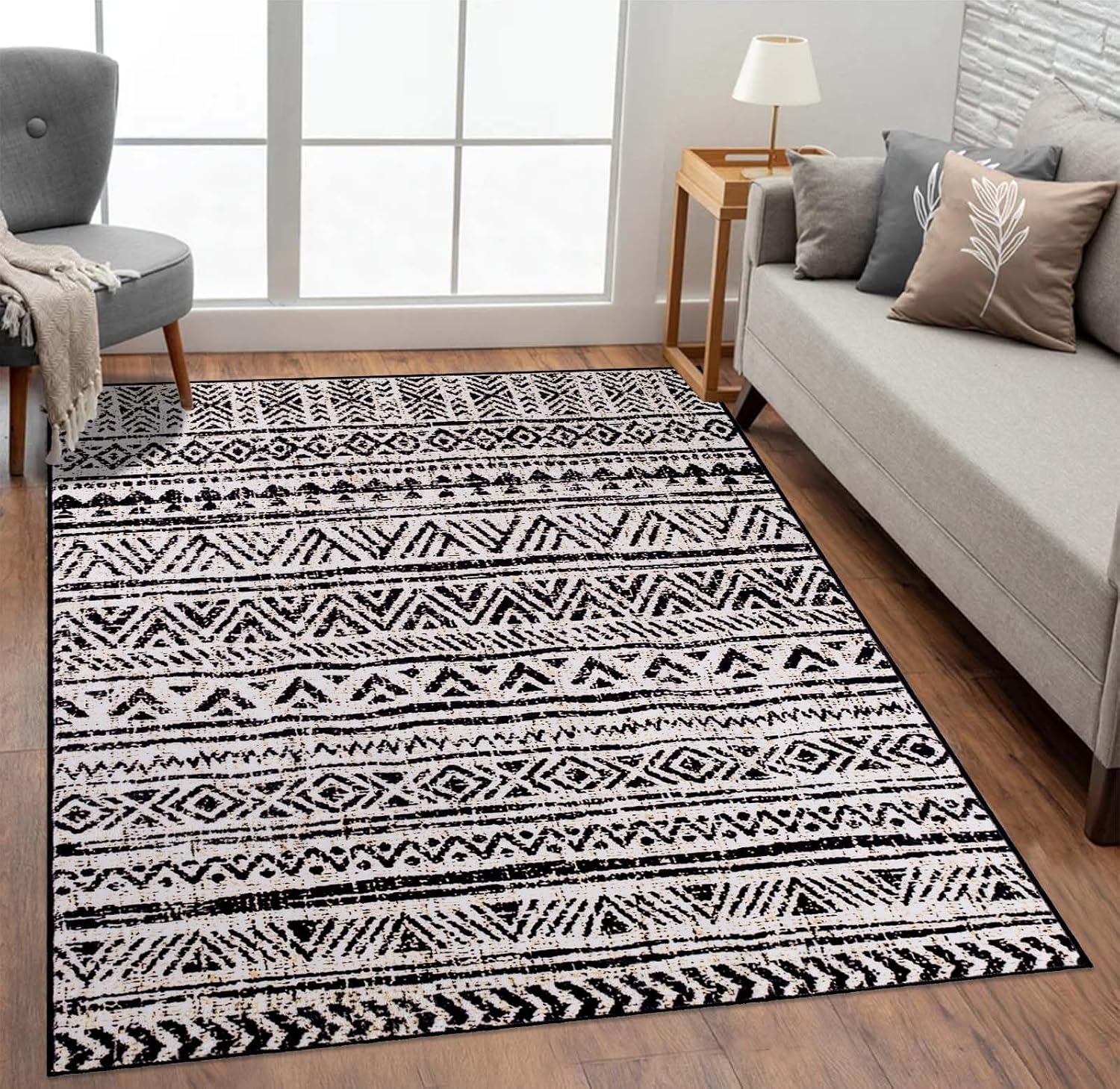 Alfombra marroquí de área grande de 5 x 7 pulgadas, antideslizante, lavable, alfombra de dormitorio de pelo bajo, alfombra envejecida de pelo bajo,