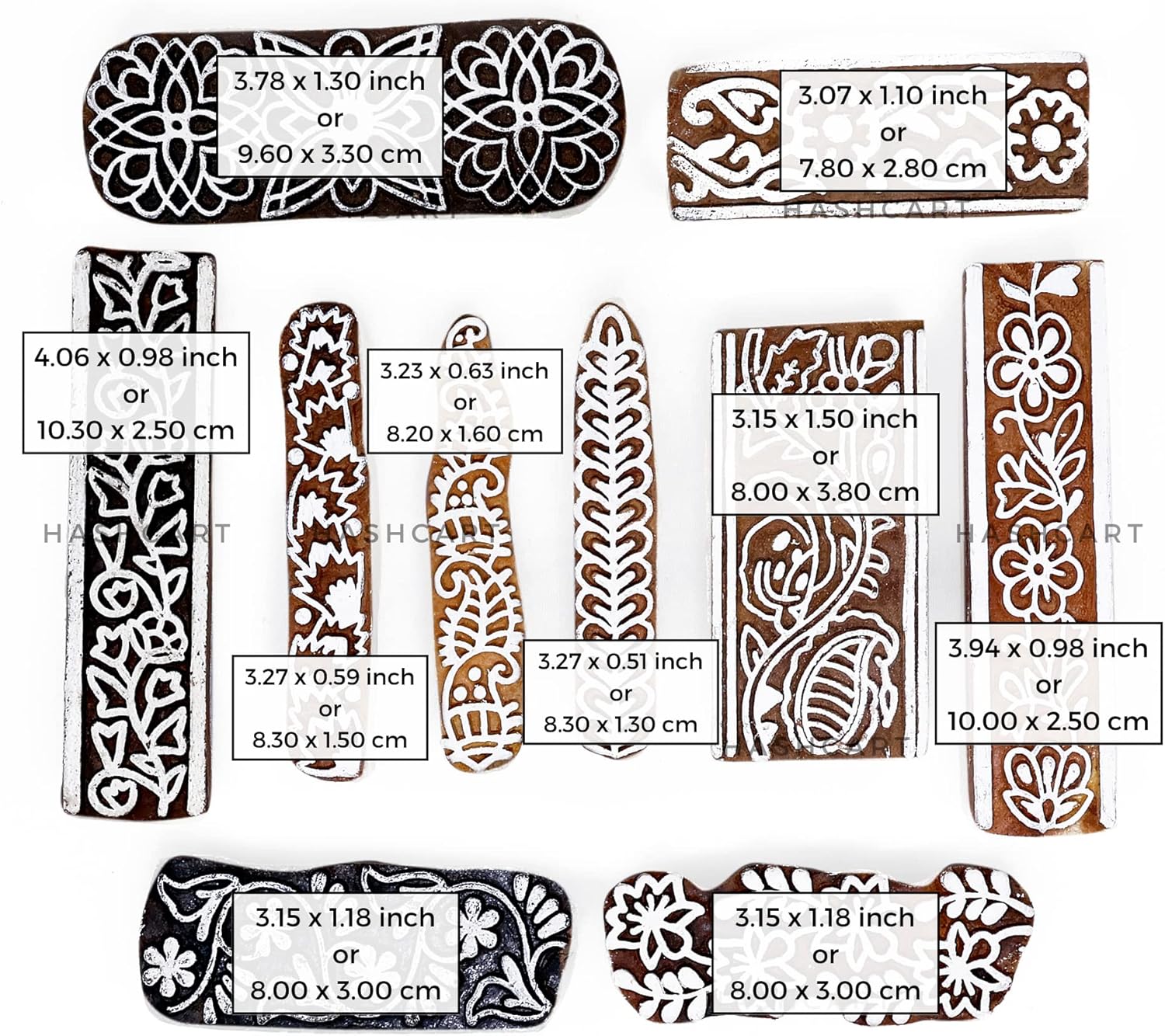 Hashcart  Juego de 10  Bloques de impresión multidiseño para borde de sari  Impresión a mano de henna Mehndi  Sellos para álbumes de recortes