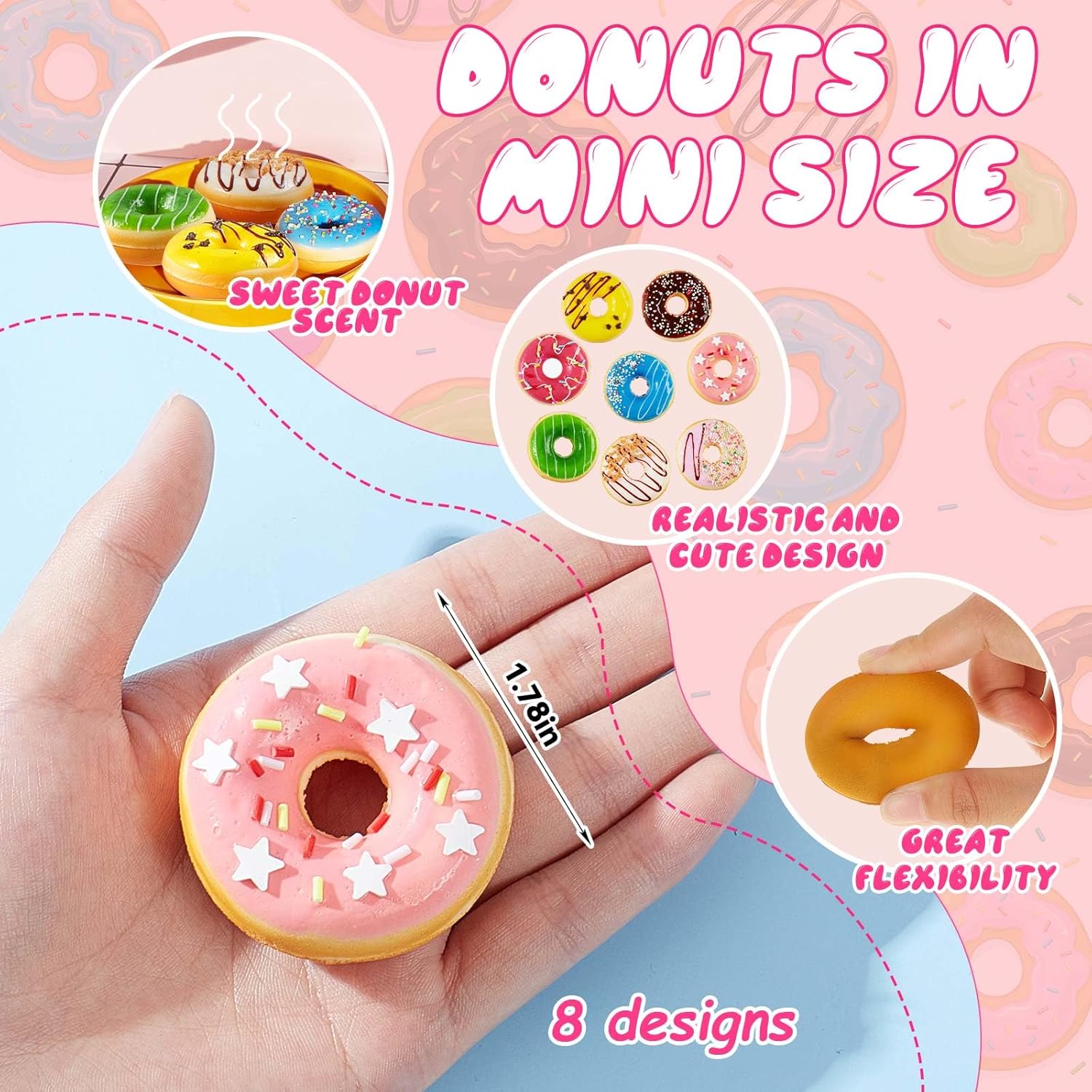 8 donas falsas realistas de donas artificiales, comida falsa, pasteles, postres, decoración de donas, juguetes para fiesta de donas, suministros de
