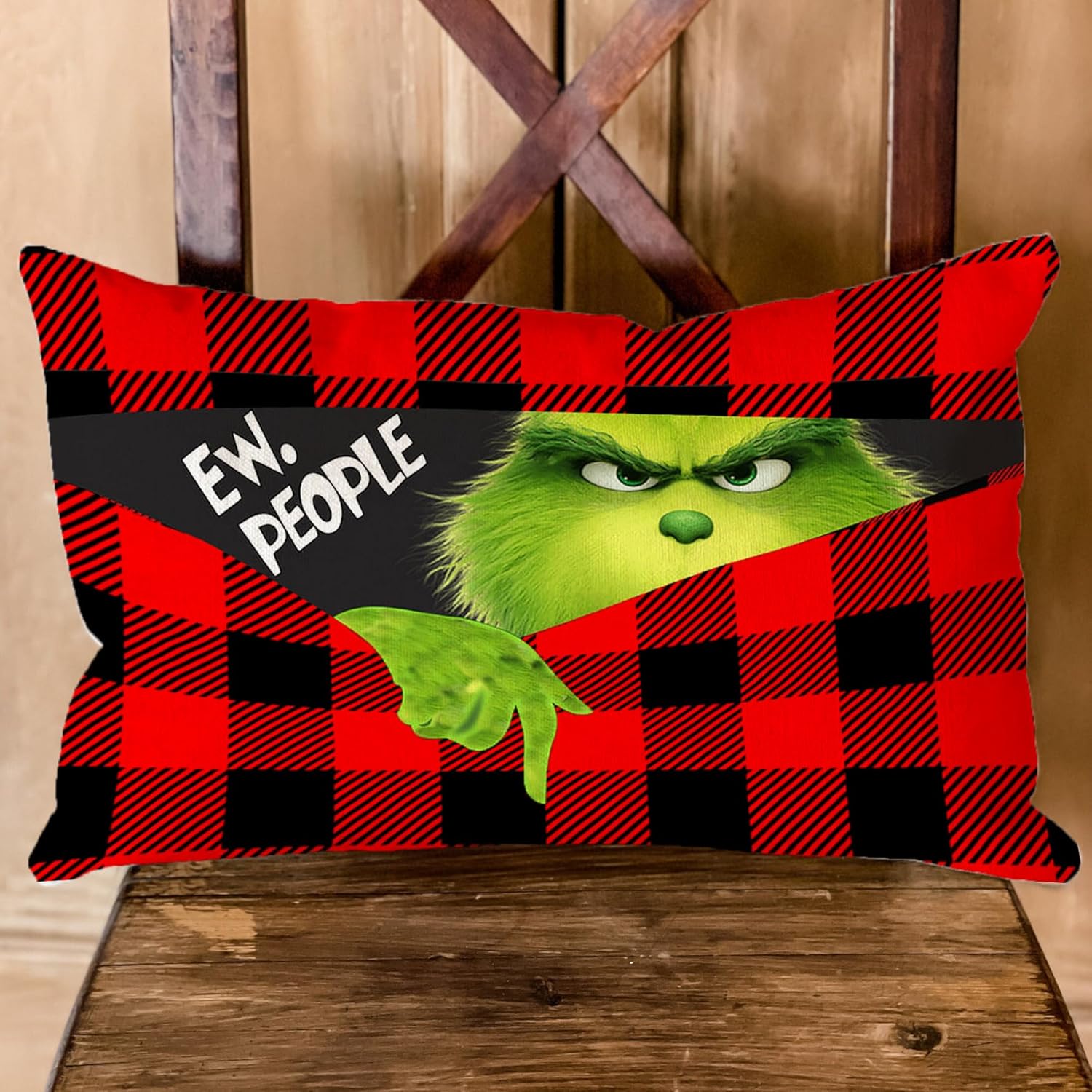 Funda de almohada de Navidad de 12 x 20 pulgadas, decoración navideña de búfalo rojo, funda de cojín rectangular para cama, silla, sofá