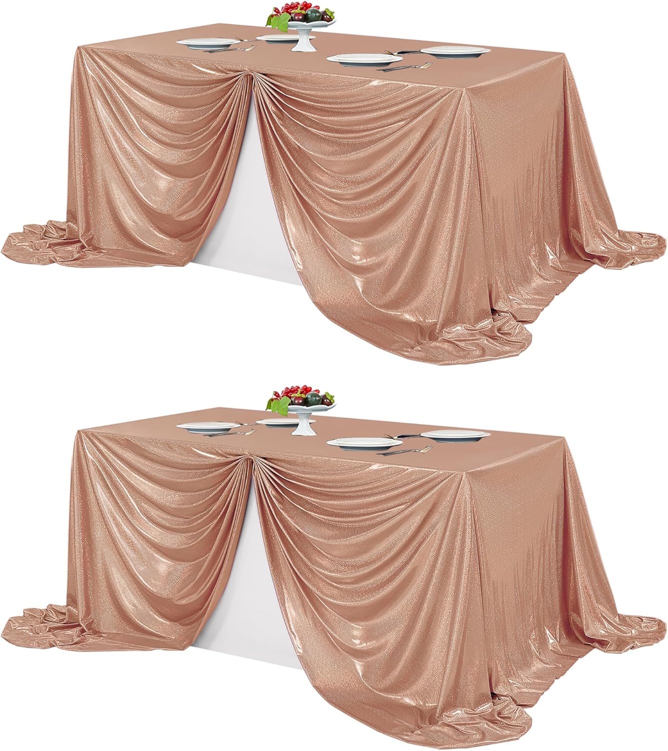 Fitable Mantel de lentejuelas color oro rosa para fiestas, paquete de 2, 90×132 pulgadas, mantel rectangular con purpurina brillante para mesas de 8