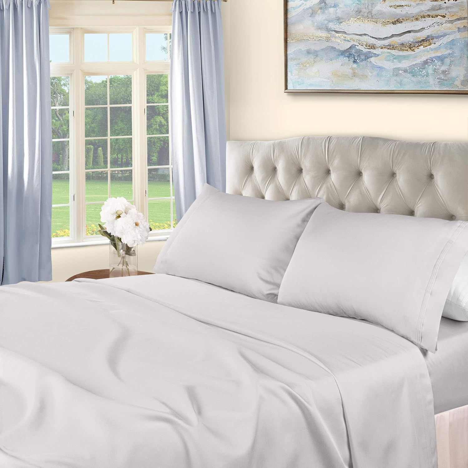 SUPERIOR Juego de sábanas de algodón egipcio, Sarasota Premium Luxury de 1500 hilos, 100% algodón egipcio, ropa de cama de bolsillo profundo sólido,