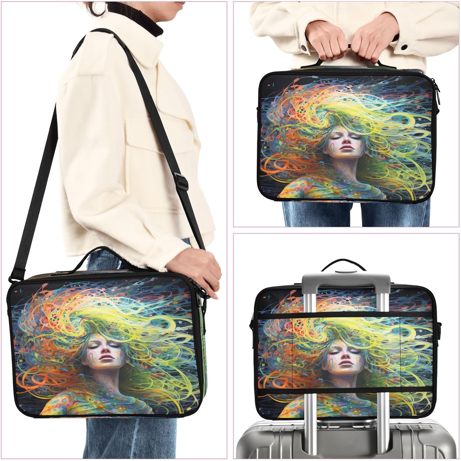 Bolsa de cosméticos de viaje para mujer artística, bolsa de aseo para artículos de tocador, bolsa de almacenamiento de maquillaje, bolso para