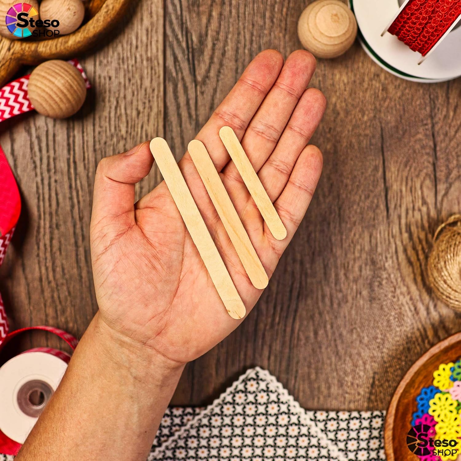Palito de paletas de alta calidad, 150 unidades, palos de suministros para manualidades, paletas a granel, tamaños mixtos, surtidos, múltiples tiras