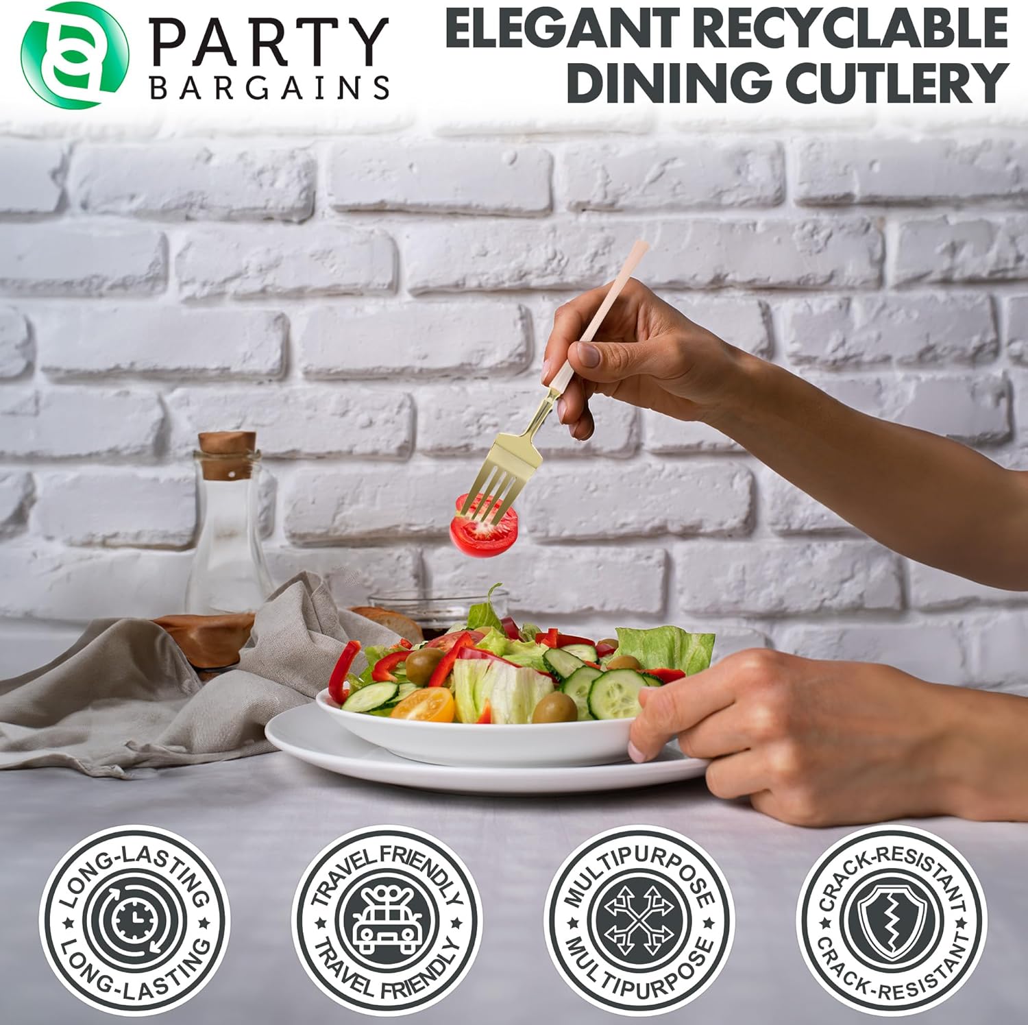 Party Bargains Tenedores de plástico para ensalada, paquete de 40 unidades, oro rosa, desechables, cubiertos infinitos de diseño moderno, cubiertos