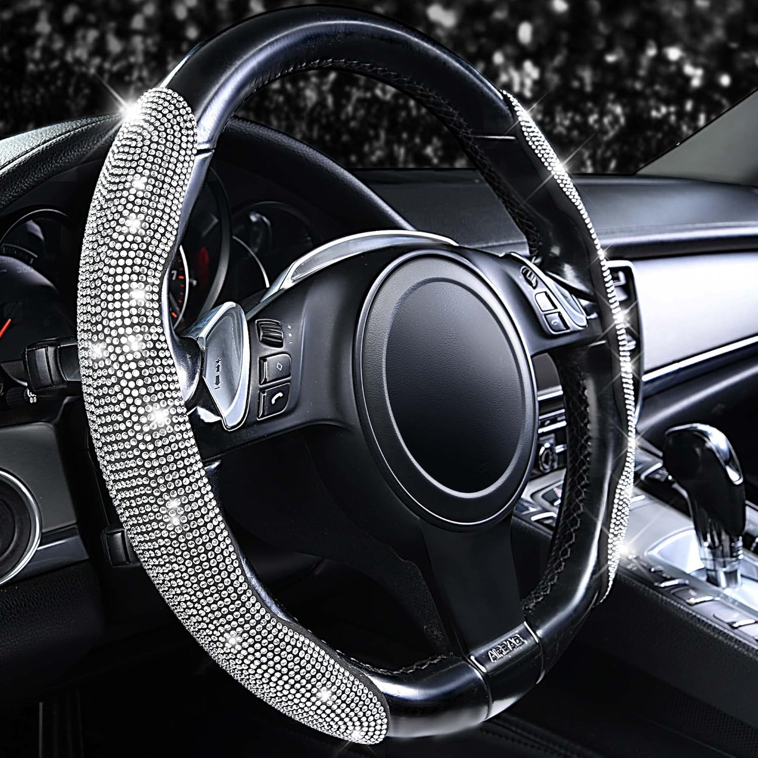 CAR PASS Funda para volante con diamantes de imitación de cristal, protector de rueda segmentado, antideslizante, lindos accesorios de automóvil,