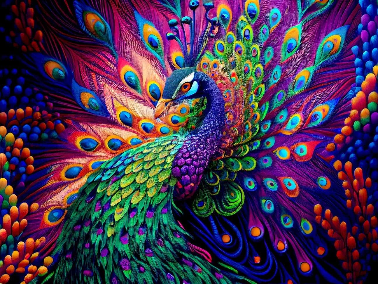Kits de punto de cruz estampado de pavo real para adultos principiantes, arte de animales, kits de patrones de punto de cruz, dimensiones impresas,