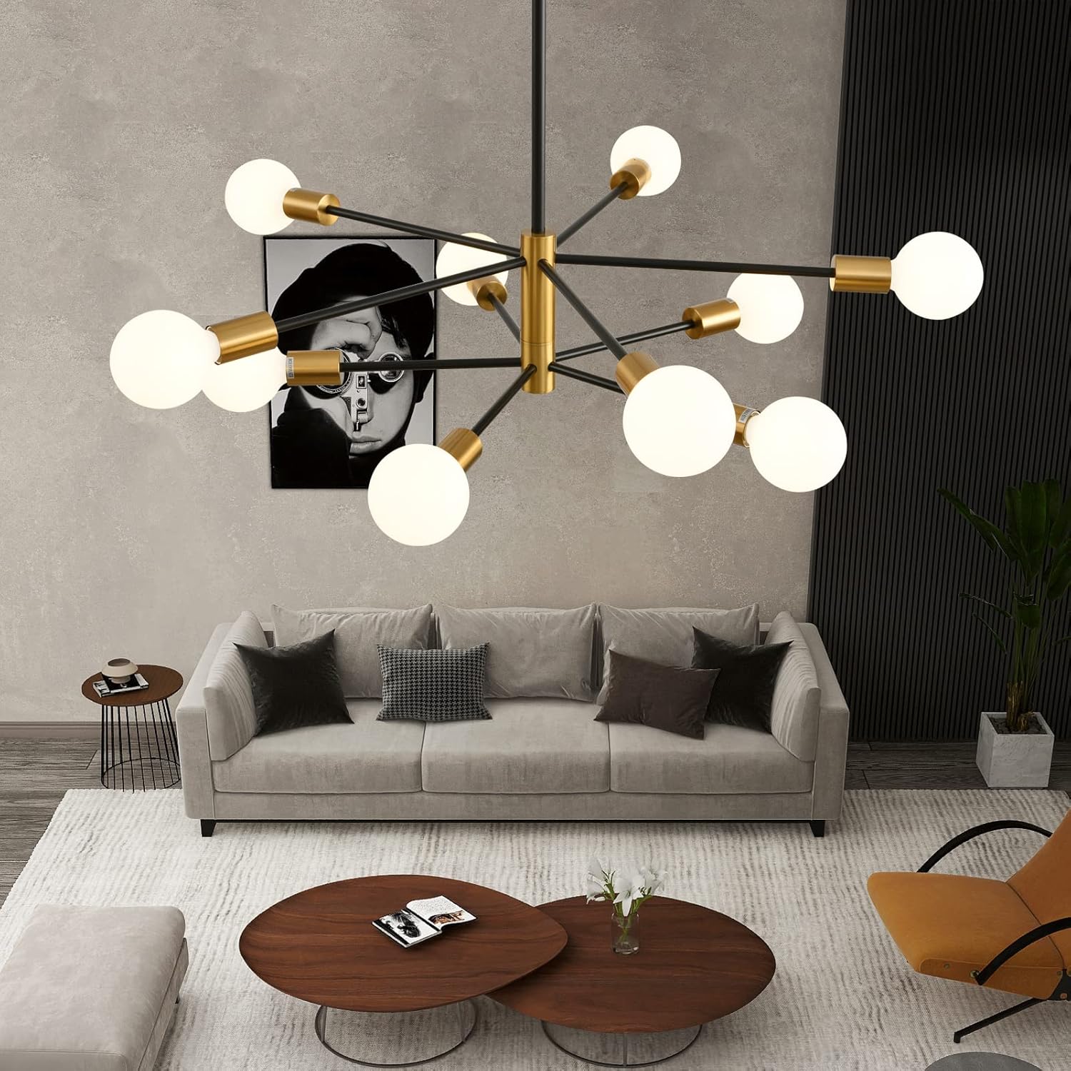 Lámpara de araña moderna Sputnik, lámpara de techo de 10 luces Lamparas de Techo Modernas, lámpara de techo ajustable en altura ajustable de