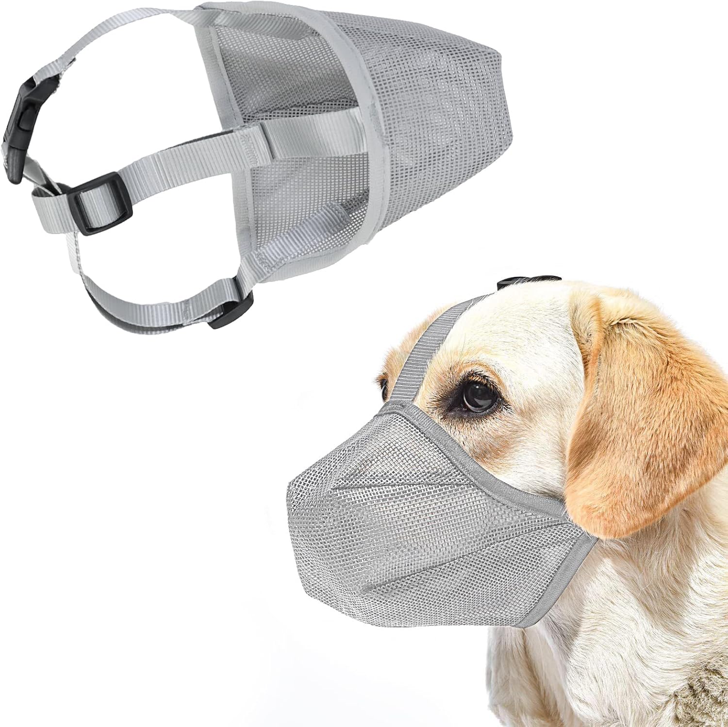 Bozal ajustable para perro, bozal de malla suave para perros pequeños, medianos y grandes, se puede lamer y masticar, permite jadear, beber,
