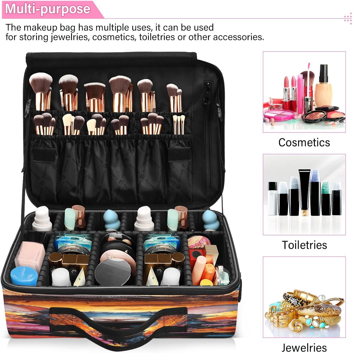 Bolsa de maquillaje de arte de ratón y flor, bolsa de cosméticos portátil, kit de viaje, bolsa organizadora, estuche de tren, bolsa de maquillaje,