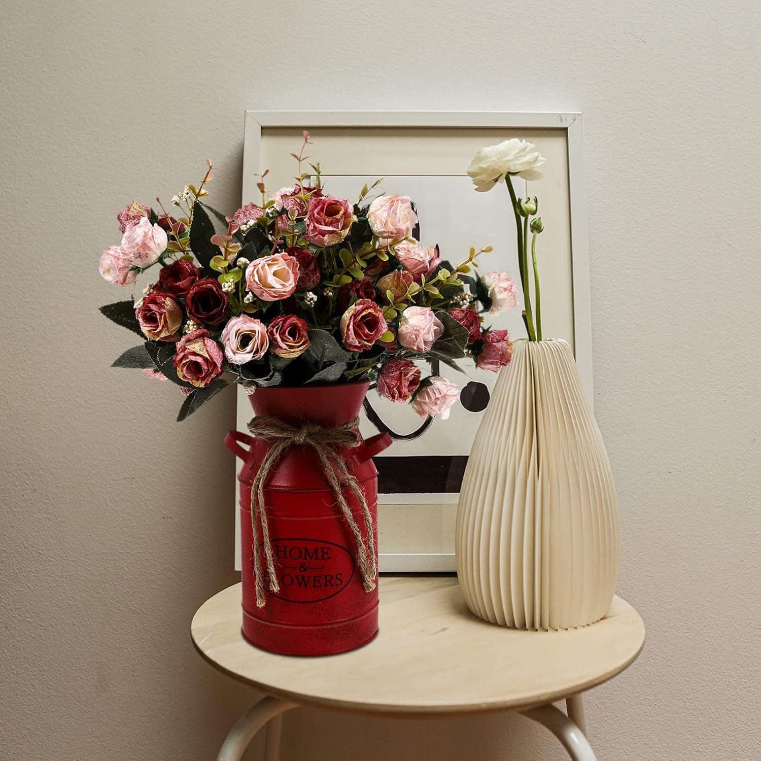 Jarrones de metal rústico con cuerda, estilo rústico, estilo retro, para decoración de bodas, fiestas, casa de campo, color rojo
