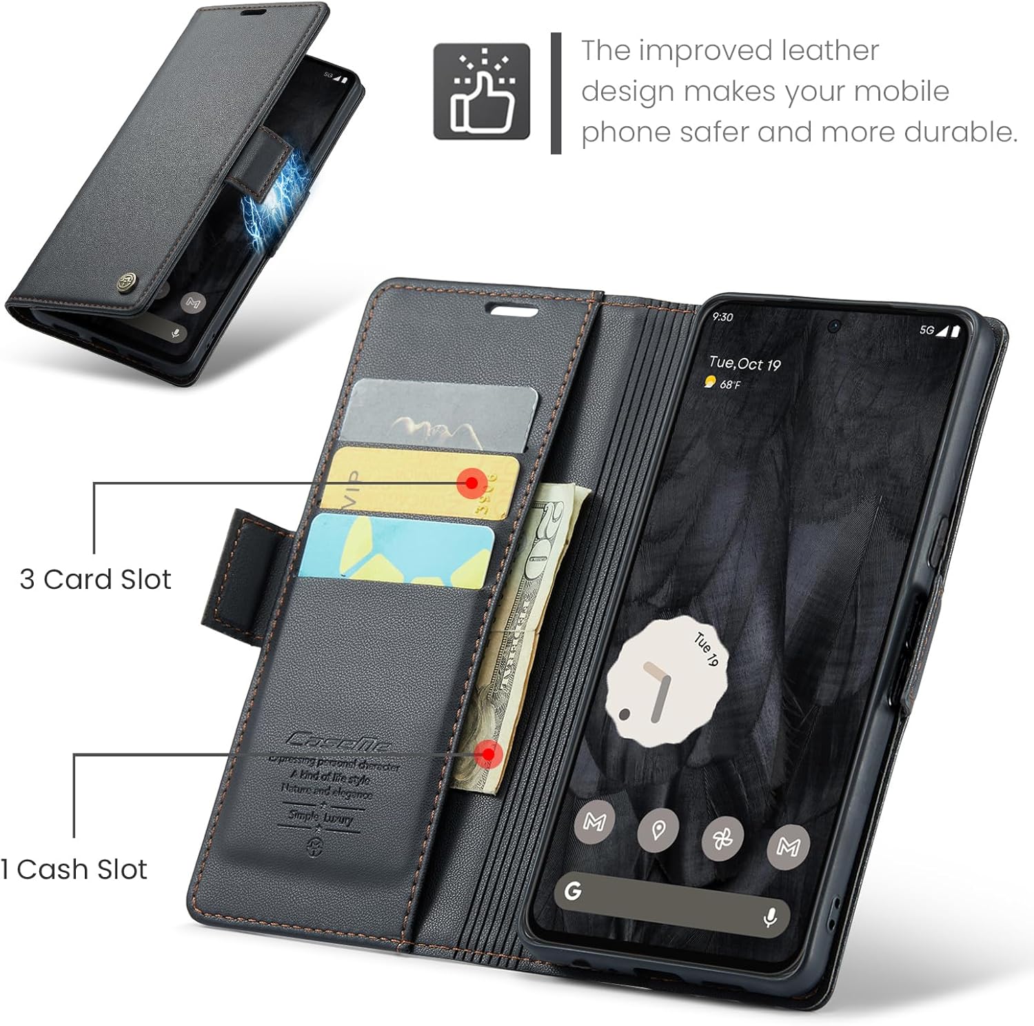 HAII Funda tipo cartera con tapa para Google Pixel 8 Pro, con bloqueo RFID, tarjetero y función atril, cierre magnético, funda protectora de cuero