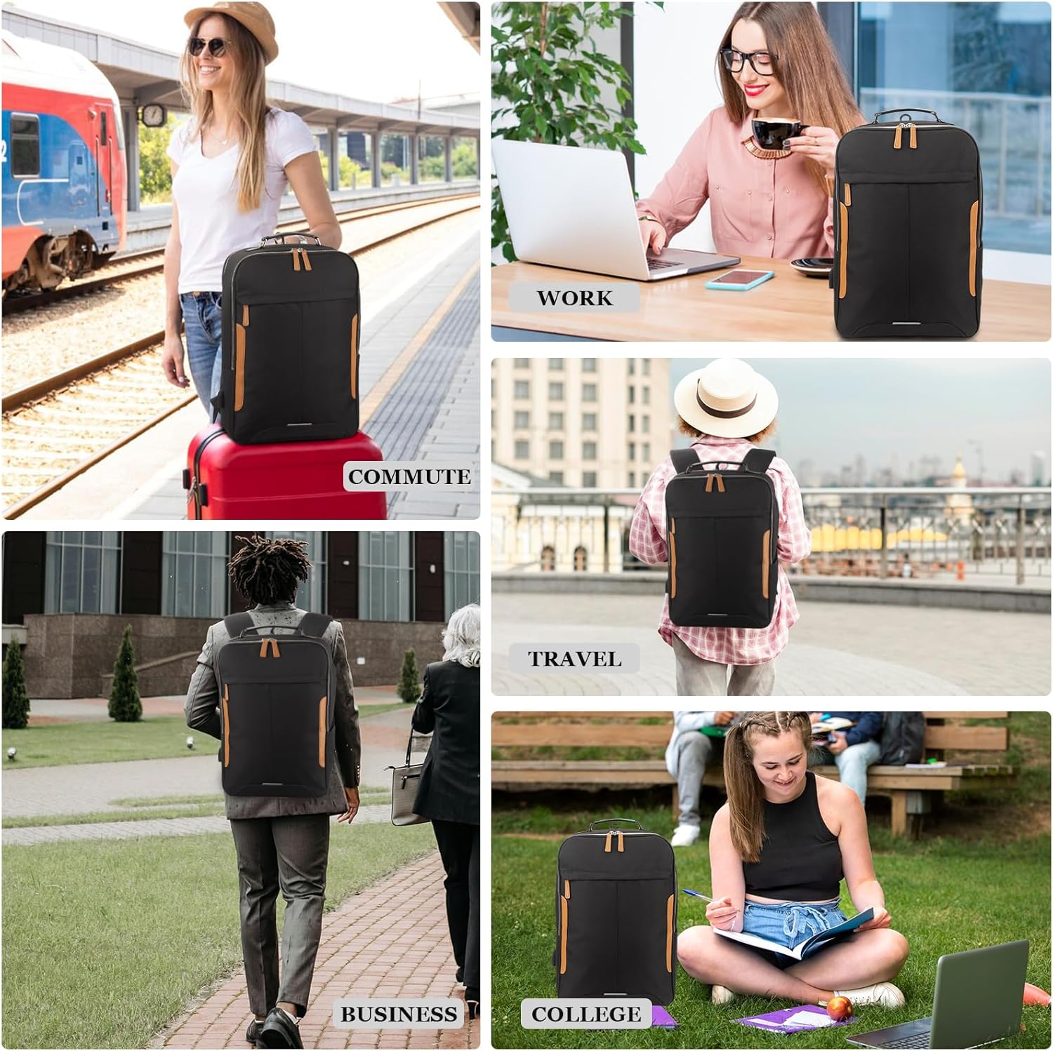 Hp hope Mochila para laptop, mochila de viaje para mujeres y hombres con puerto de carga USB y tipo C, Negro Actualización