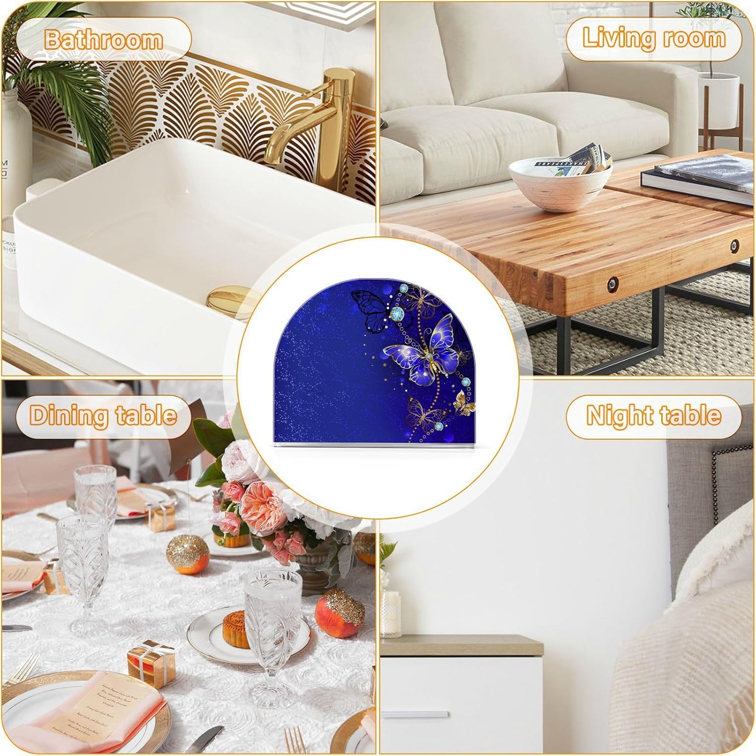 Elegante servilletero de mariposa azul, soportes de acrílico para servilletas de mesa de cóctel, dispensador de papel para cocina, comedor,