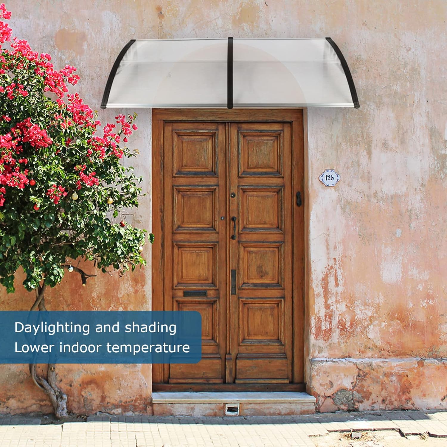Toldo para puerta de ventana de 80 x 40 pulgadas, cubierta de policarbonato para puerta de entrada, toldo exterior para ventana exterior, UPF 50+,