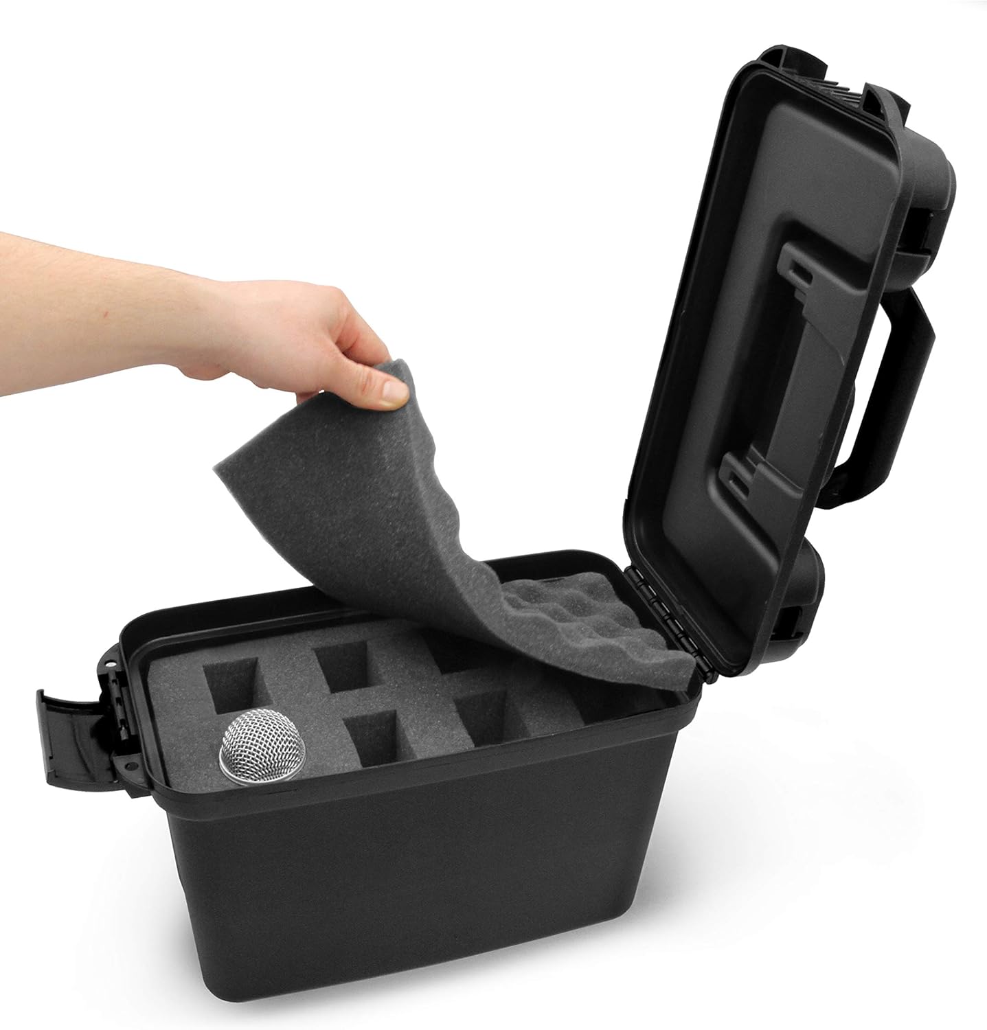 CASEMATIX Carcasa rígida para micrófono de mano de 8 micrófonos, compatible con micrófonos vocales cardioides dinámicos XLR de 8 pulgadas, no