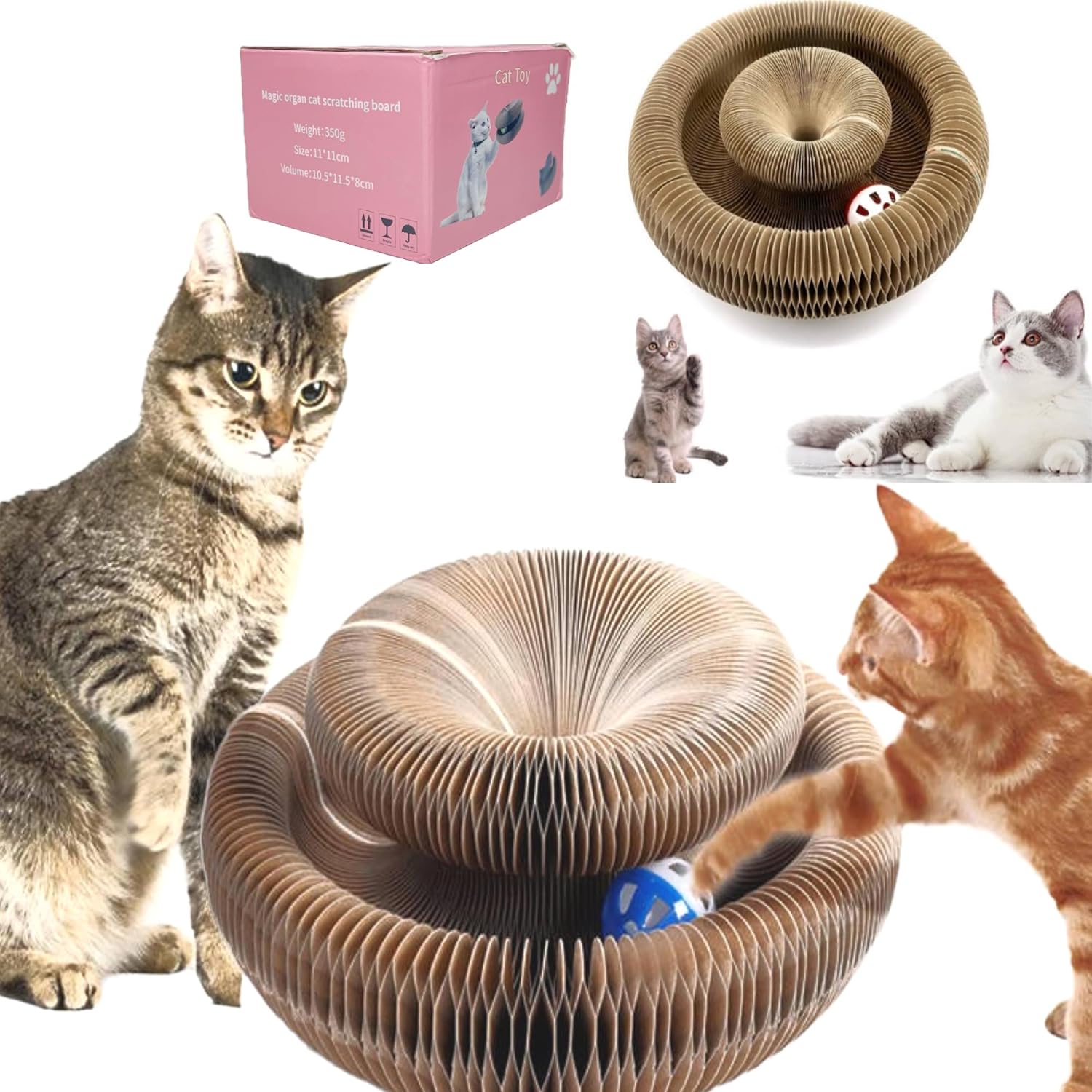 Magic Organ Cat Cordian con bola  Acordeón para Gatos  Juguete para gatos para uso en y al aire libre  Tabla de rascar para gatos  Juguete rascador