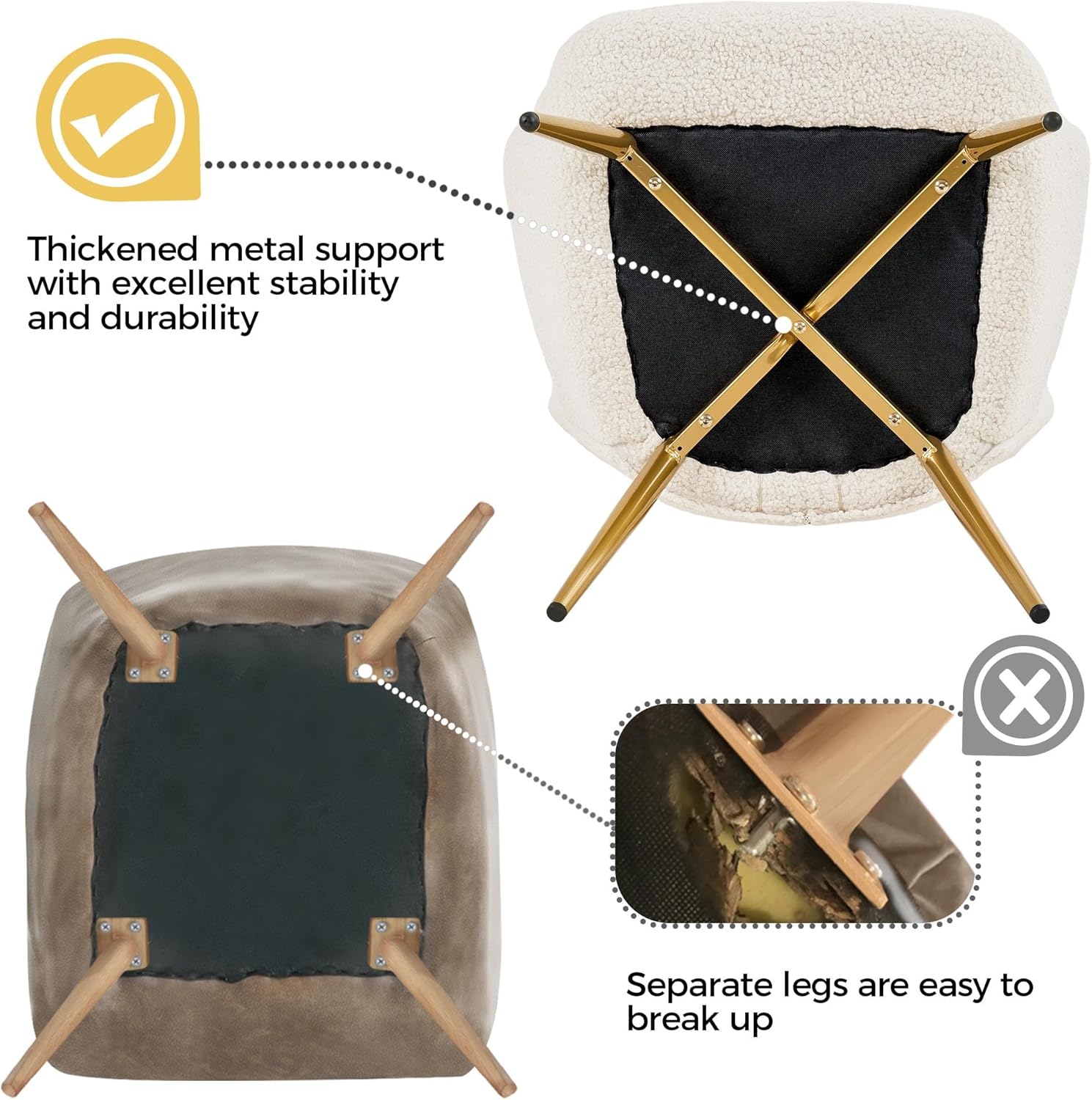 Yaheetech Juego de silla decorativa y otomana, sillón Sherpa con patas de metal dorado y respaldo alto, reposapiés para sala de estar, salón,