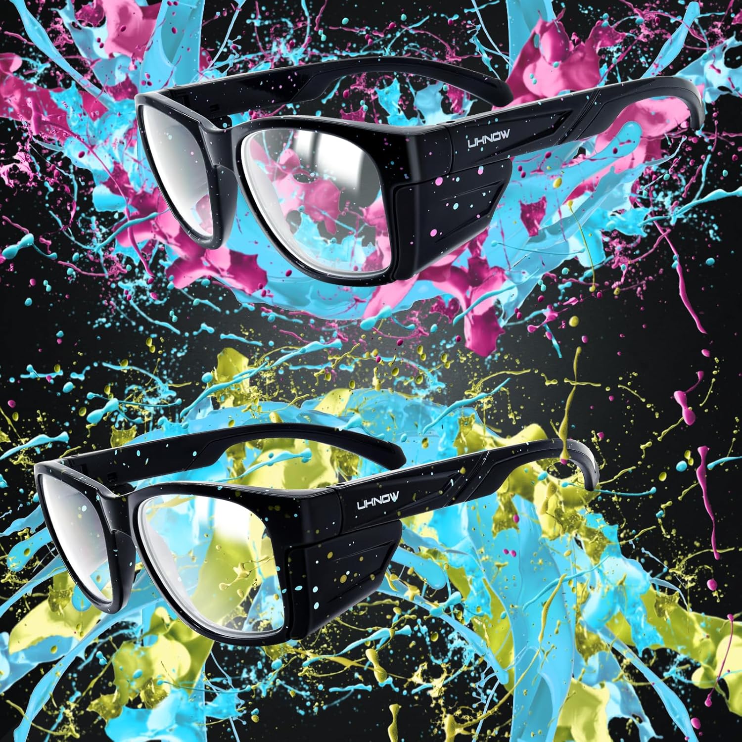 UKNOW Gafas de seguridad  Lentes antivaho  Protección ocular con escudos laterales  Anteojos protectores ANSI Z87.1  Protección UV
