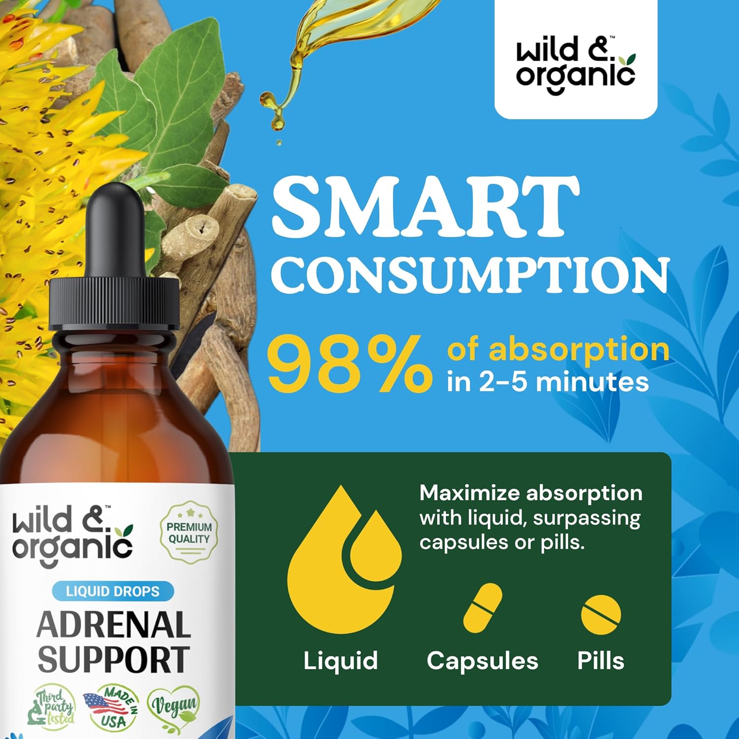 Adrenal Health Daily Support – Suplemento natural de fuerza suprarrenal para mujeres y hombres – Complejo de gotas líquidas suprarrenales con