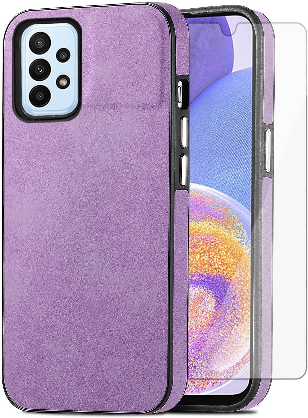 Asuwish Funda de teléfono para Samsung Galaxy A23 5G4G con protector de pantalla de vidrio templado y funda de cuero delgada y delgada, accesorios