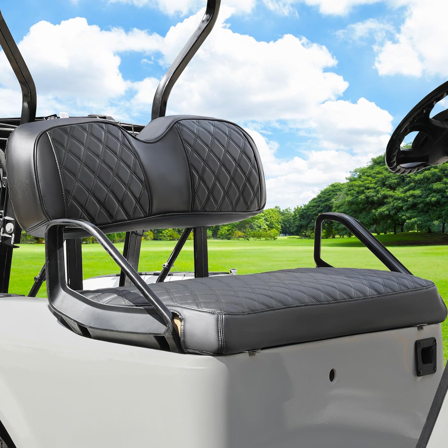 Funda de asiento delantero de cuero para carrito de golf EZGO TXT, piel de PVC suave y espuma viscoelástica de ajuste, patrón de diamante 3D, funda