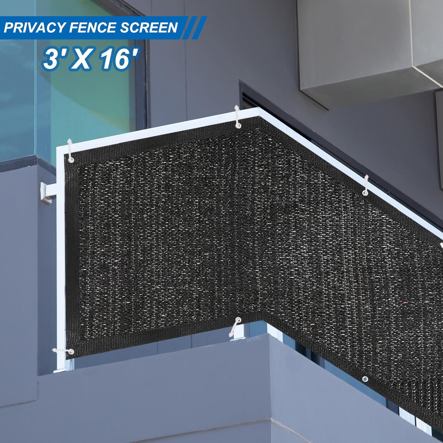 PATIKIL Pantalla de privacidad de patio de 3 x 16 pies para balcón, cubierta de valla para barandilla de apartamento, malla de malla, cubierta de