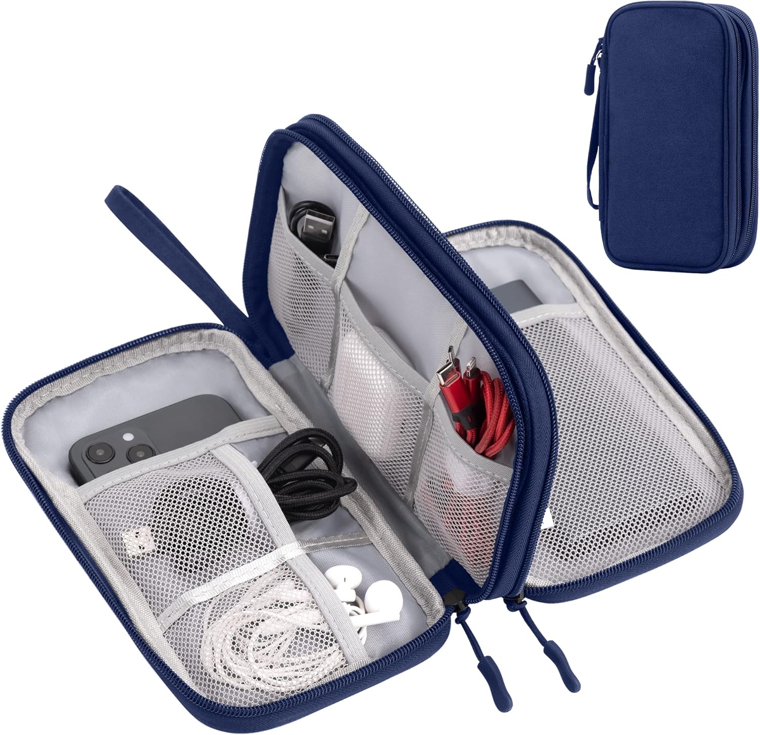Arae Organizador electrónico, organizador de cables de viaje, bolsa impermeable portátil de doble capa, funda de almacenamiento de accesorios