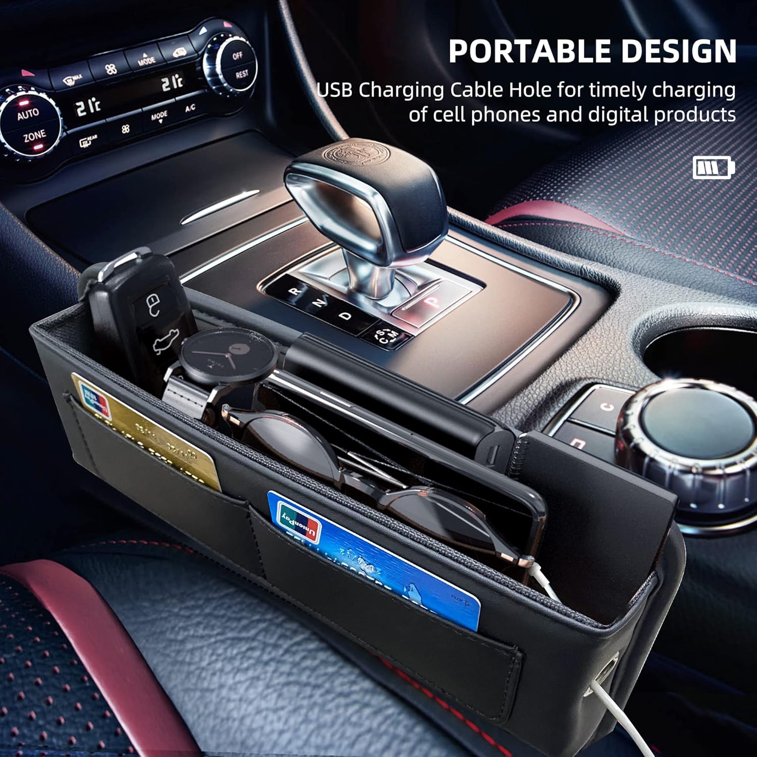 MISSEIAR Relleno de espacio para asiento de automóvil, 2 paquetes de cuero de alta calidad, organizador de espacio para asiento de automóvil, caja