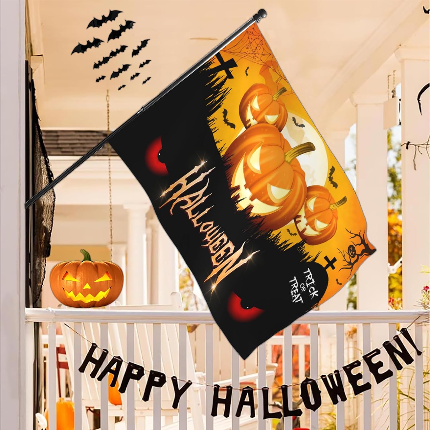 Bandera de Halloween de 3 x 5 para exteriores, bandera de calabaza de Halloween de doble cara para interiores y exteriores, decoración de Halloween,