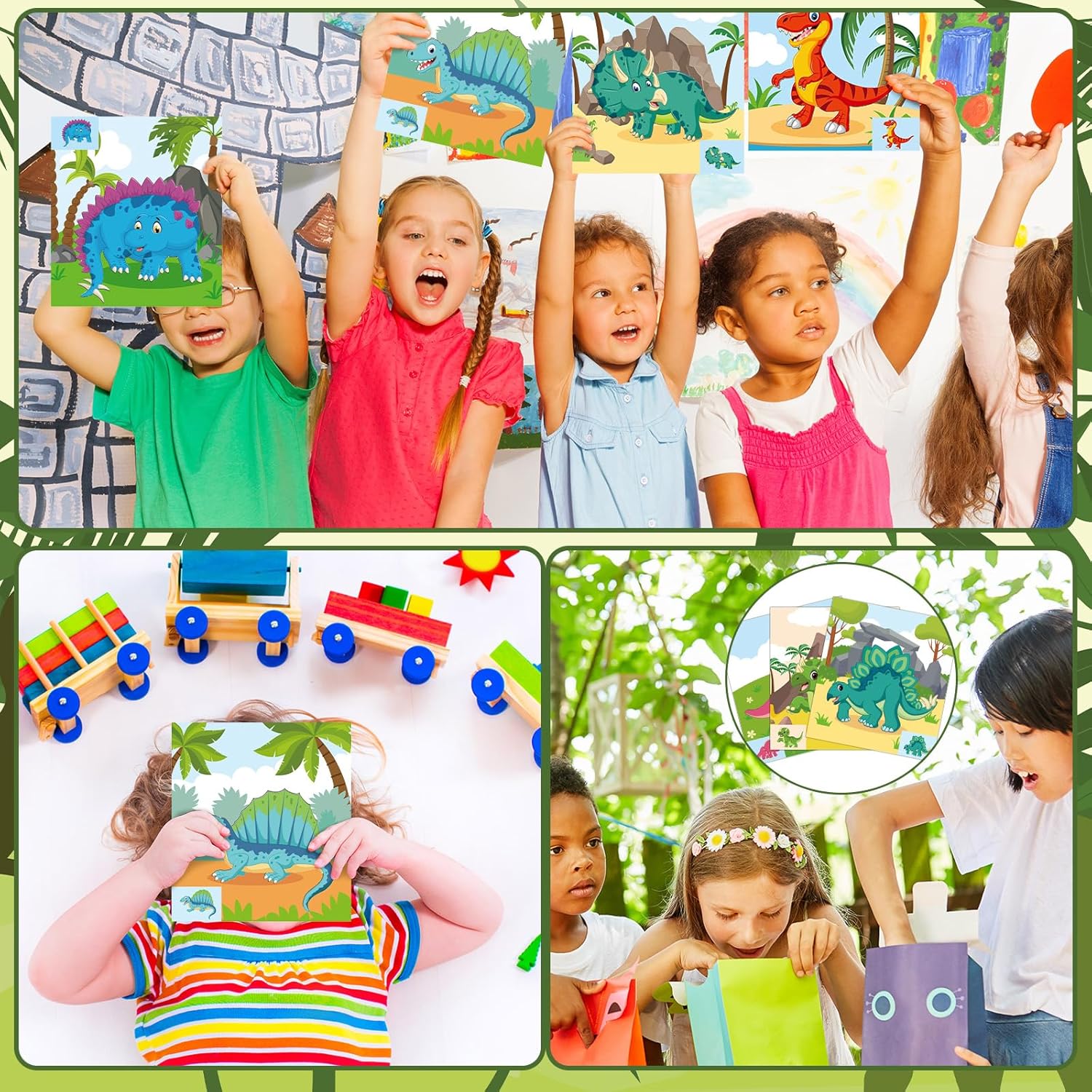 Gueevin Juego de 48 calcomanías de dinosaurios para niños, haz tus propias calcomanías de dinosaurios de 4 a 8 años, libros de pintura de