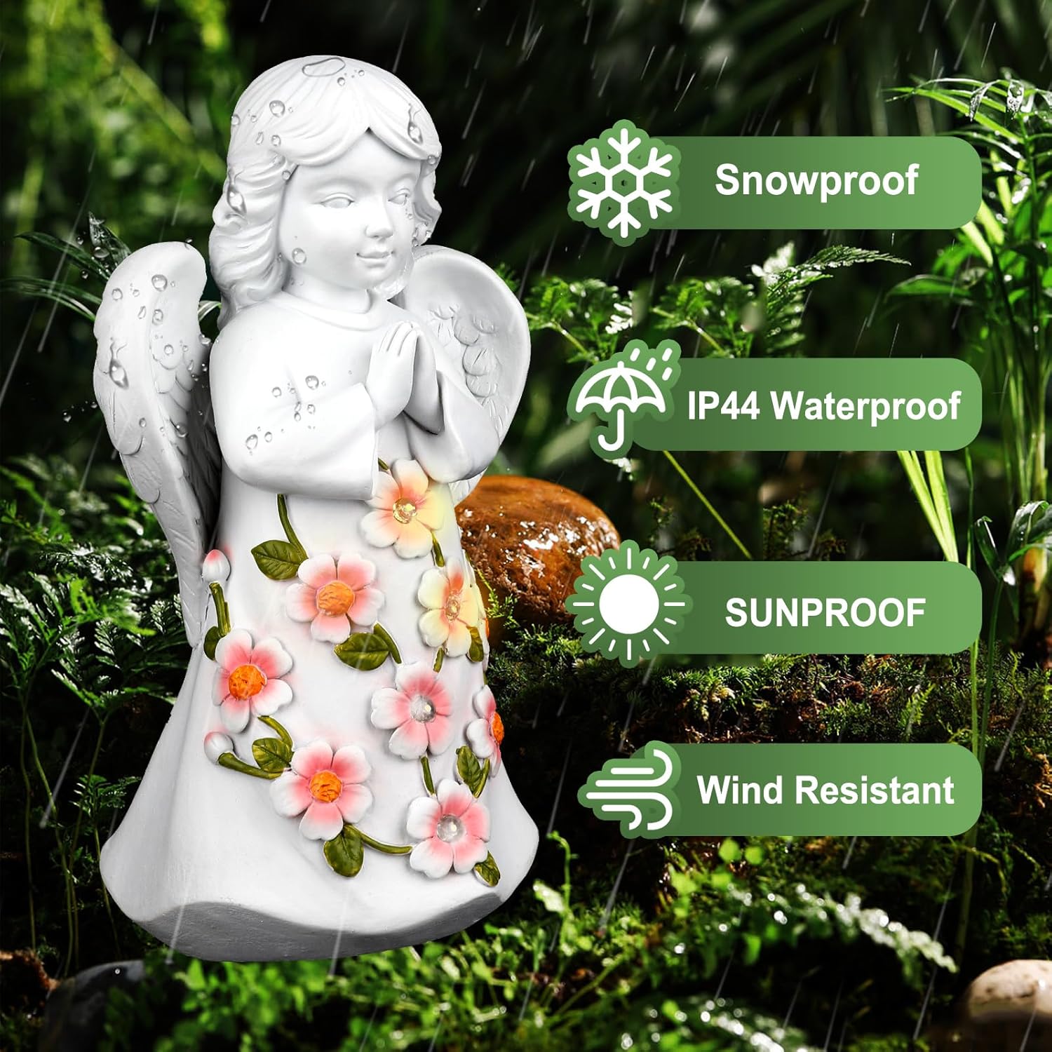 CrazyQueen Estatuas de ángulo para exteriores, decoración solar de jardín con luz, luz de ángel de la guarda, piedras conmemorativas para patio,