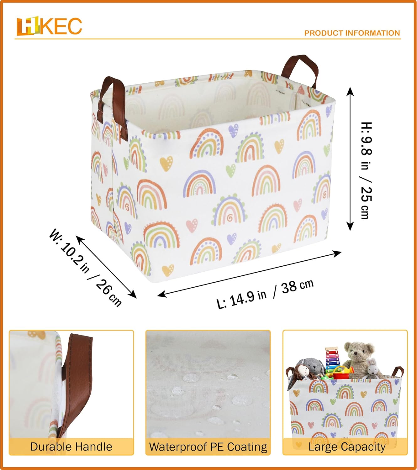 Cesta de Pascua rectangular grande con asas, caja de almacenamiento de juguetes para niños, bonita cesta organizadora de lona, cesta de libros,