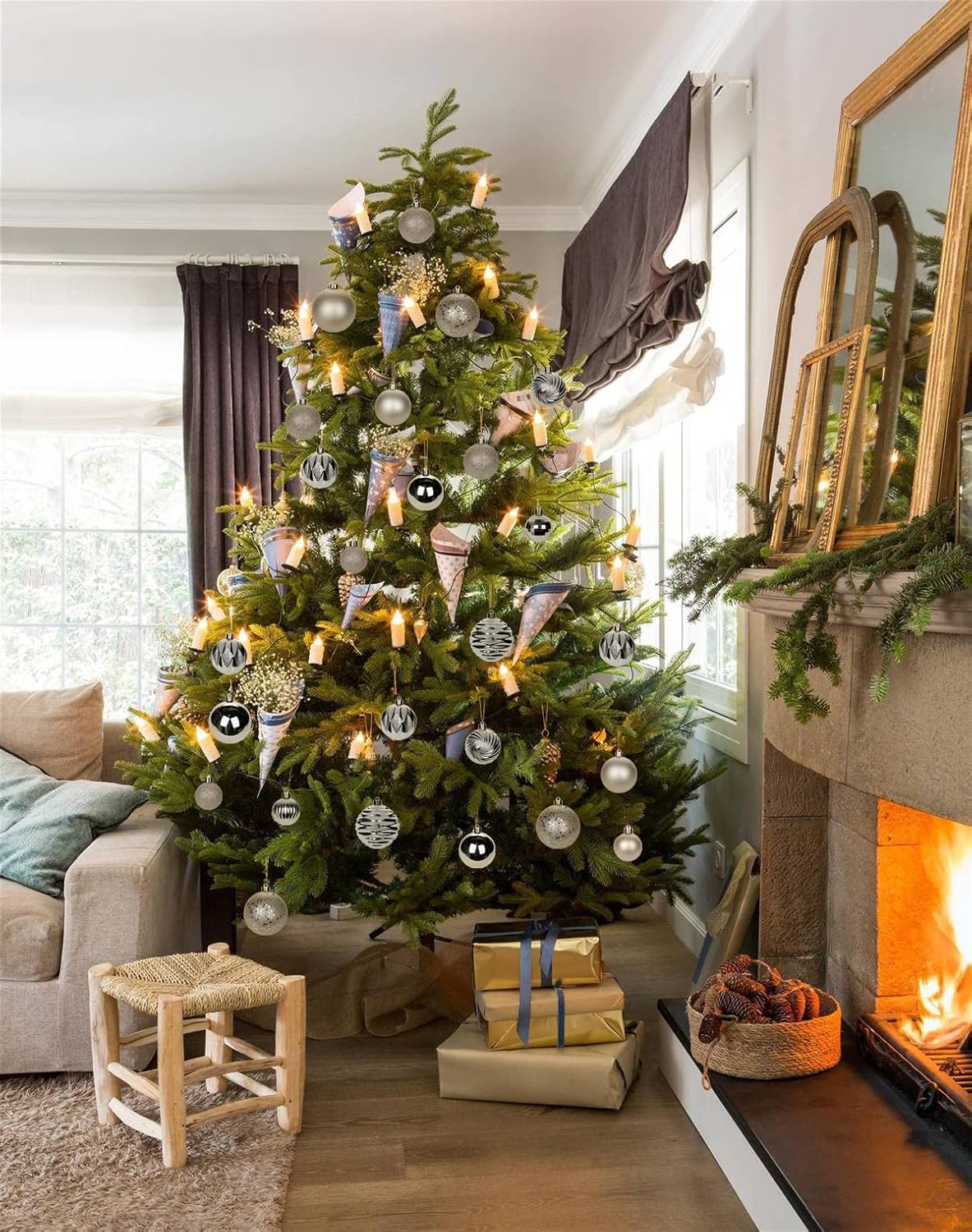 Adornos de bola de Navidad color champán de 3.15 pulgadas, 12 piezas para árbol de Navidad, inastillables, decoración del árbol de Navidad, juego de