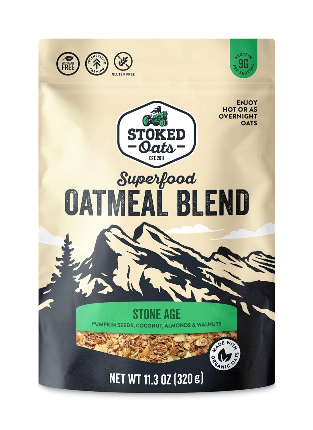 Stoked Oats – Stone Age – Desayuno alto en proteínas, bajo en azúcar – Sin gluten, alta fibra, avena sin OMG – Perfecto para avena durante la noche