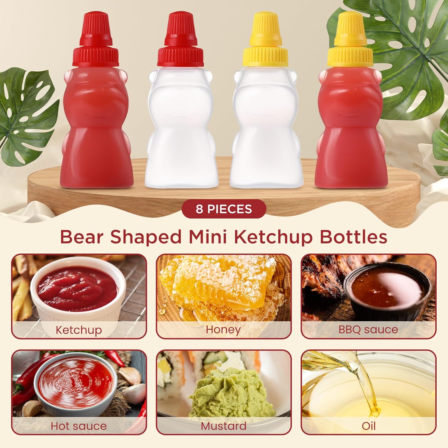 RONRONS 8 mini botellas de ketchup en forma de oso, botella exprimible para condimentos para caja Bento, accesorios de 0.8 fl oz, recipientes de