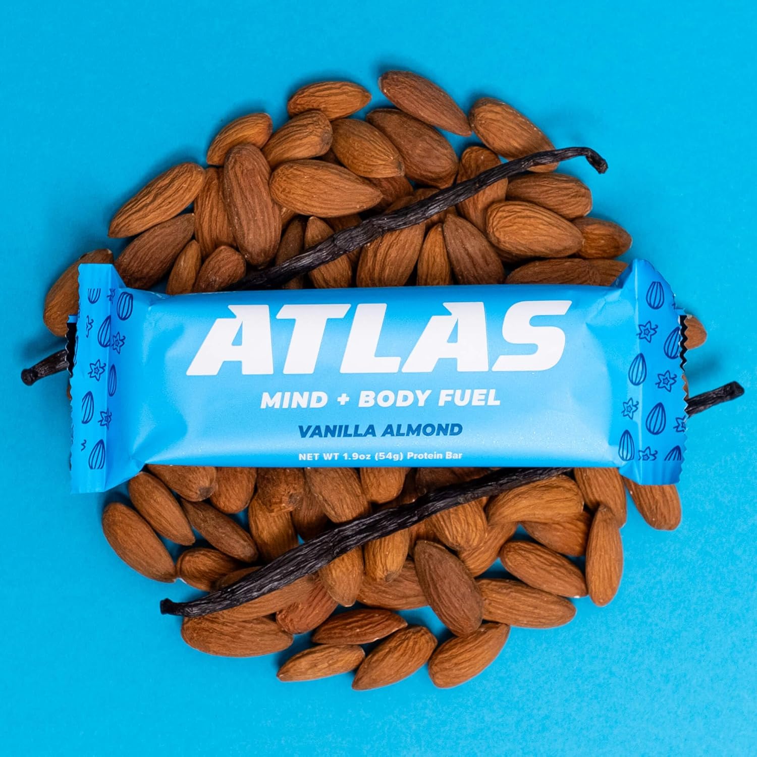 Atlas Protein Bar, 0.71 onzas de proteína, 0.04 oz de azúcar, ingredientes limpios, sin gluten (vainilla y almendra, 12 unidades (paquete de 3))