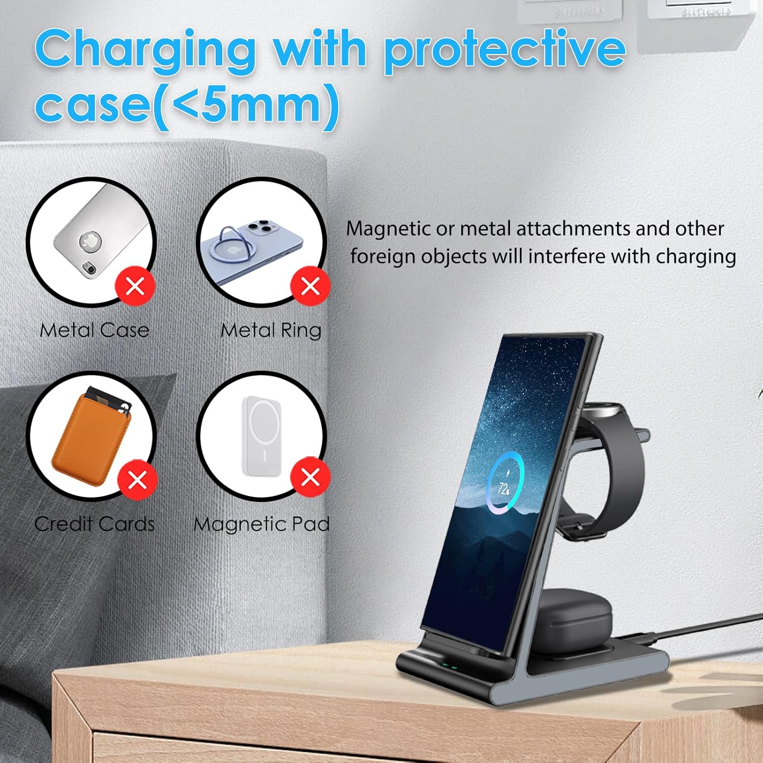 Cargador inalámbrico para Samsung, estación de carga para Samsung Galaxy S24 UltraS24+S24S23 UltraS23+S23S22Note 20Z Flip 5Fold 5, para Galaxy Watch