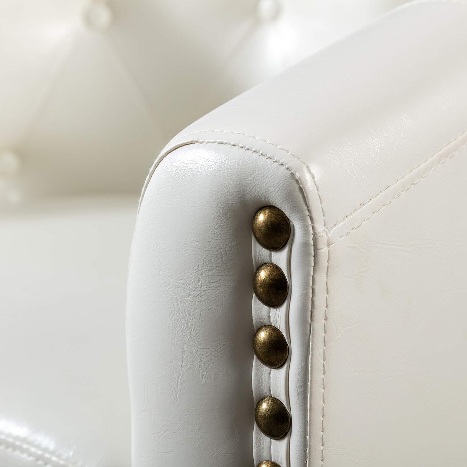Elegant Upholstered Tufted Barrel Accent Chair PU Leather Rivet Club Armchair for Living Room Bedroom with Sturdy Legs (White)