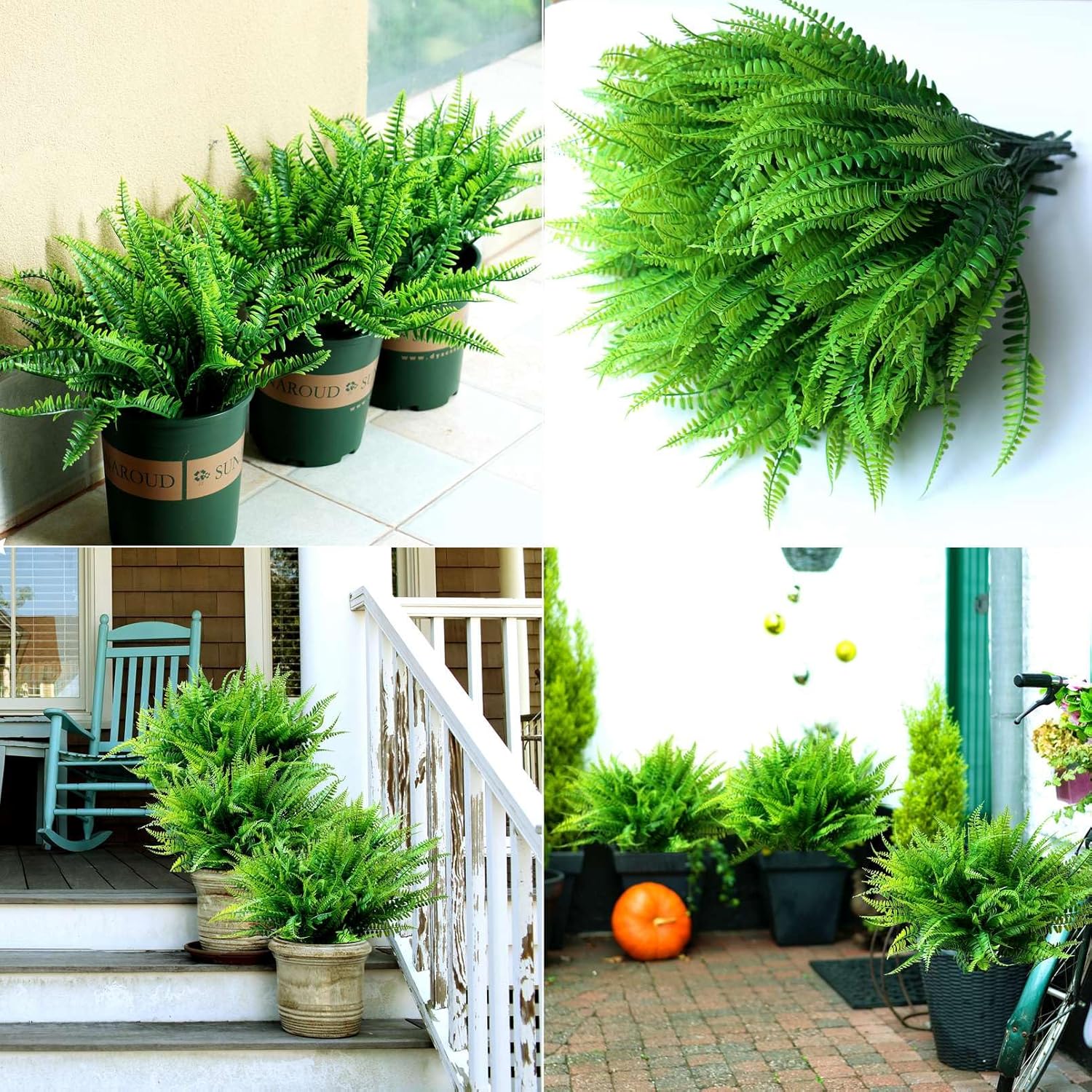 18 plantas de helecho artificial para exteriores, resistentes a los rayos UV, a granel, helechos Boston falsos, hierba, mamás, arbustos verdes de