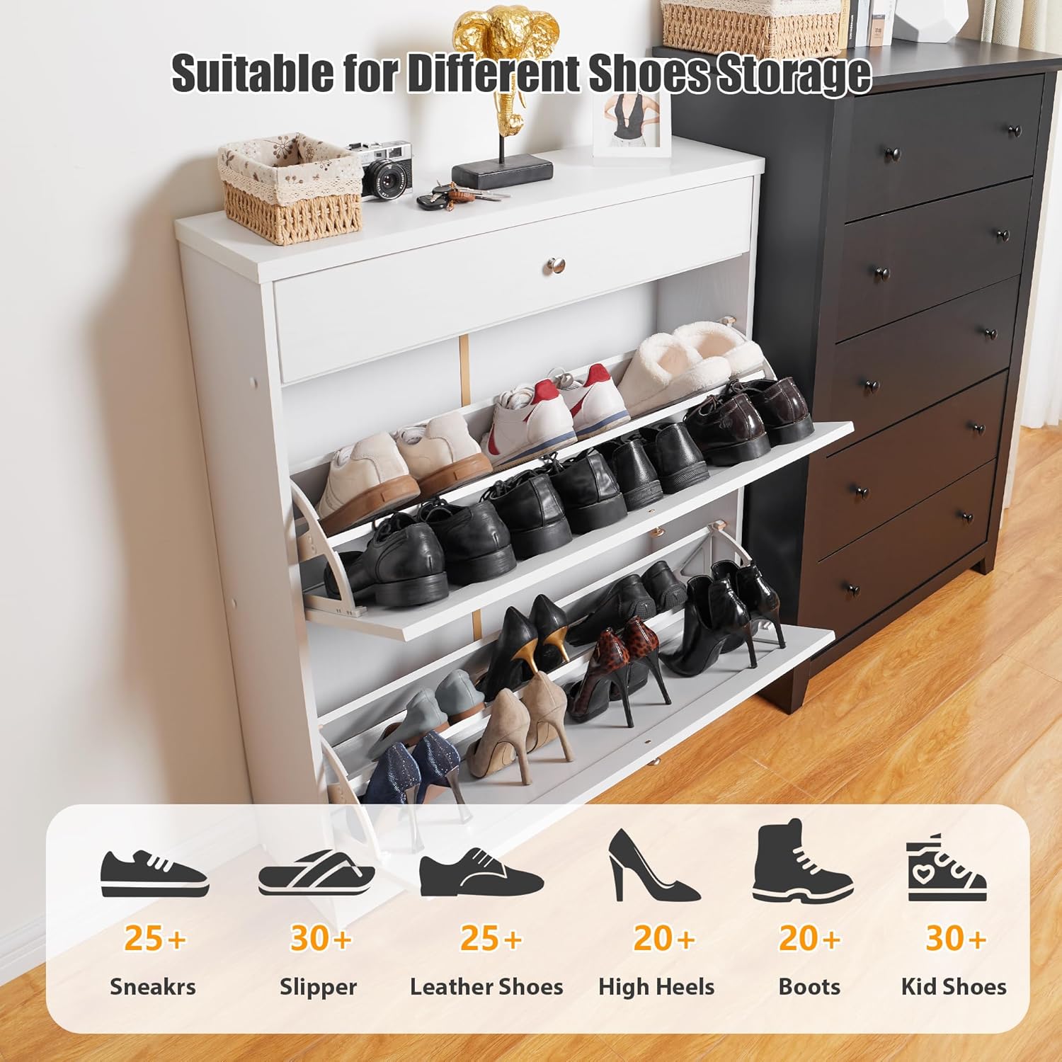 PrimeZone Armario de almacenamiento de zapatos para entrada, 35.4 pulgadas de ancho x 10 pulgadas de profundidad x 41 pulgadas de alto, organizador