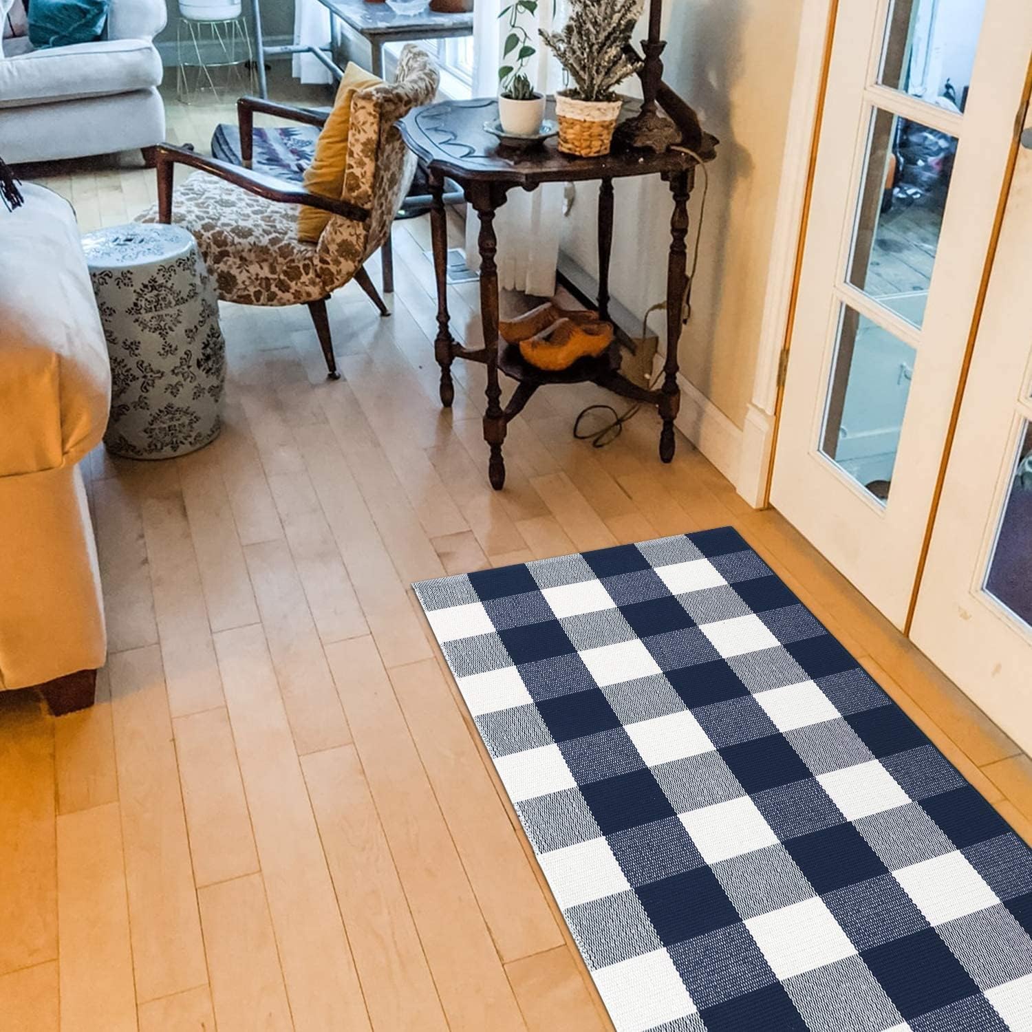 LEEVAN – Tapete de algodón con diseño a cuadros tipo búfalo, lavable, tejido, para exteriores, ideal para puerta frontal, cocina, casa de campo o