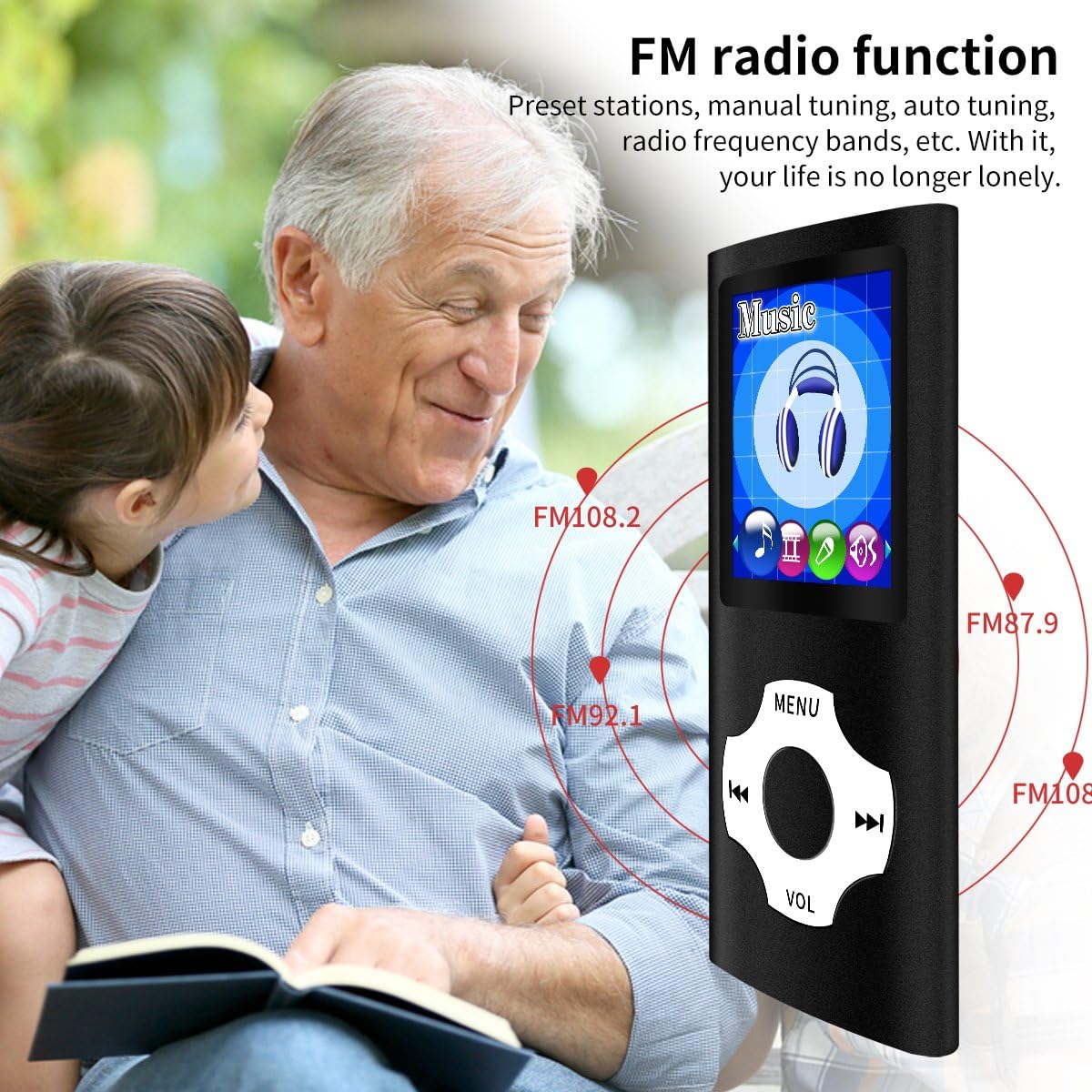 Reproductor de audio mymahdi Apoyo TF Tarjetas Slim 1.8 pulgadas LCD Reproductor de MP3MP4Mediamúsicareproductor de audio con accesorios negro