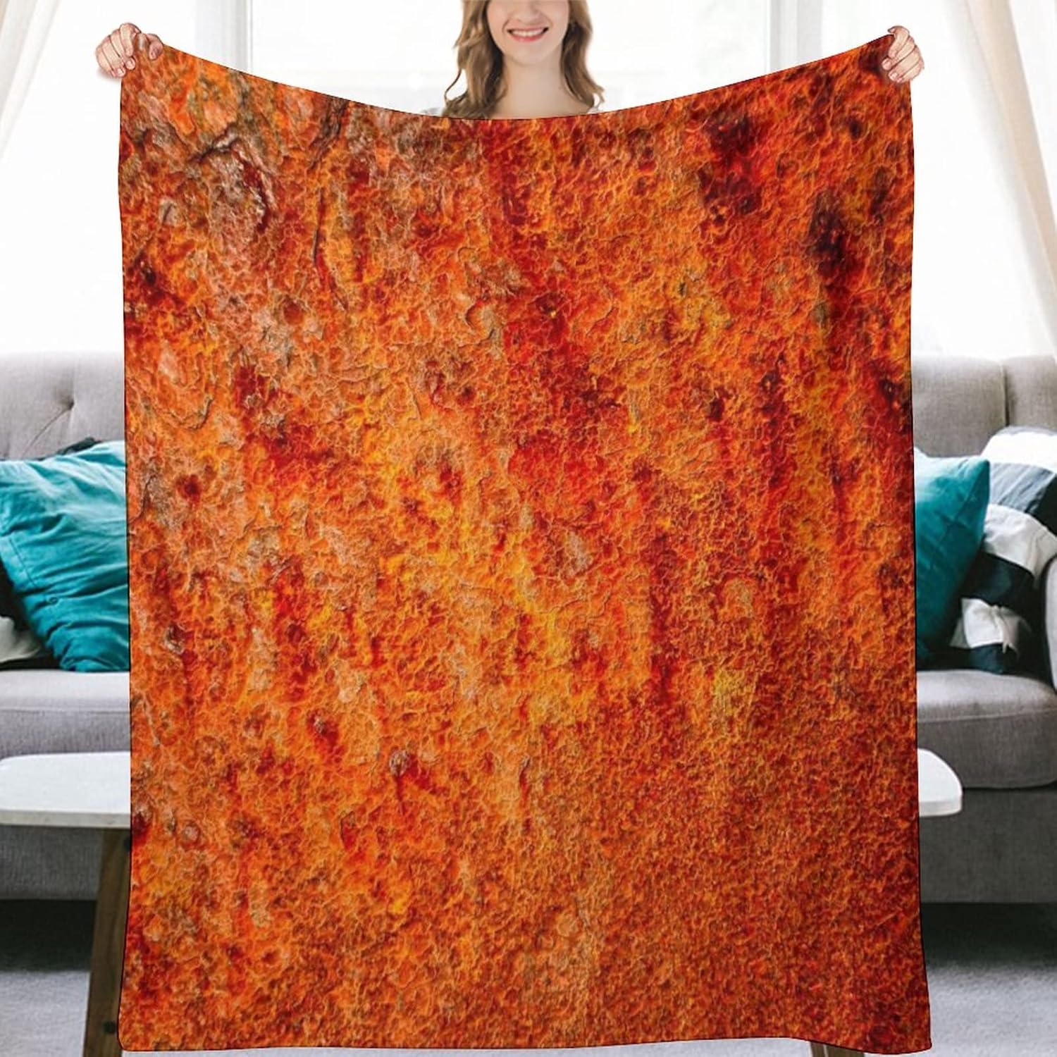 Manta de franela de forro polar naranja quemado de 50 x 40 pulgadas, ligera y esponjosa, para invierno y otoño, acogedora y suave para decoración