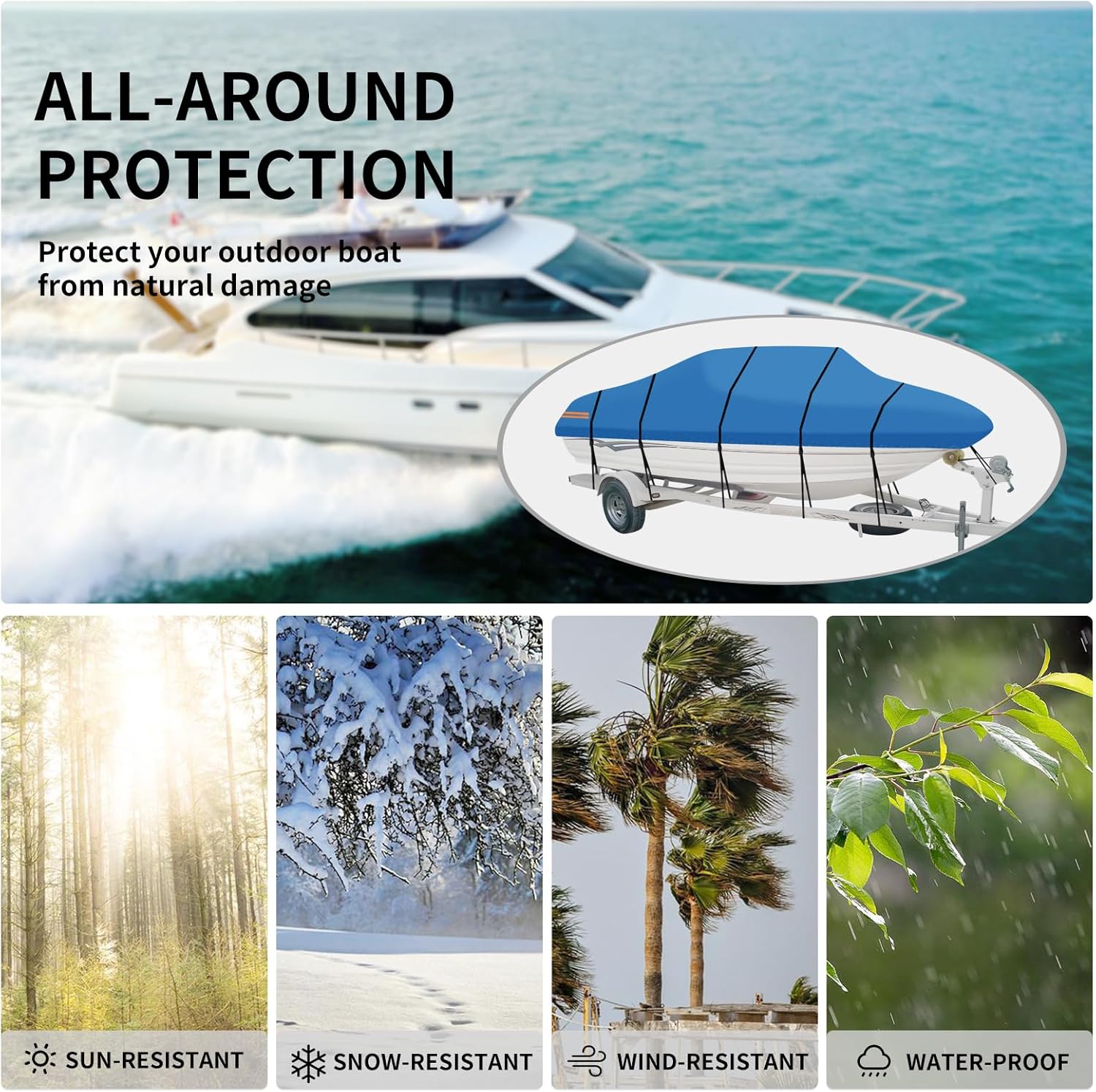 Easy-Going Trailerable – Cubierta impermeable para lancha de hasta 17-19 pies de largo x 96 pulgadas de ancho, resistente a los rayos UV, cubierta