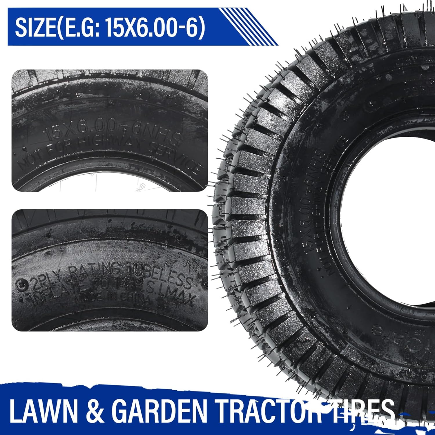 2 neumáticos de césped para cortacésped de jardín 15×6.00-6 neumáticos de tractor 15×6.00×6 2 PR sin cámara